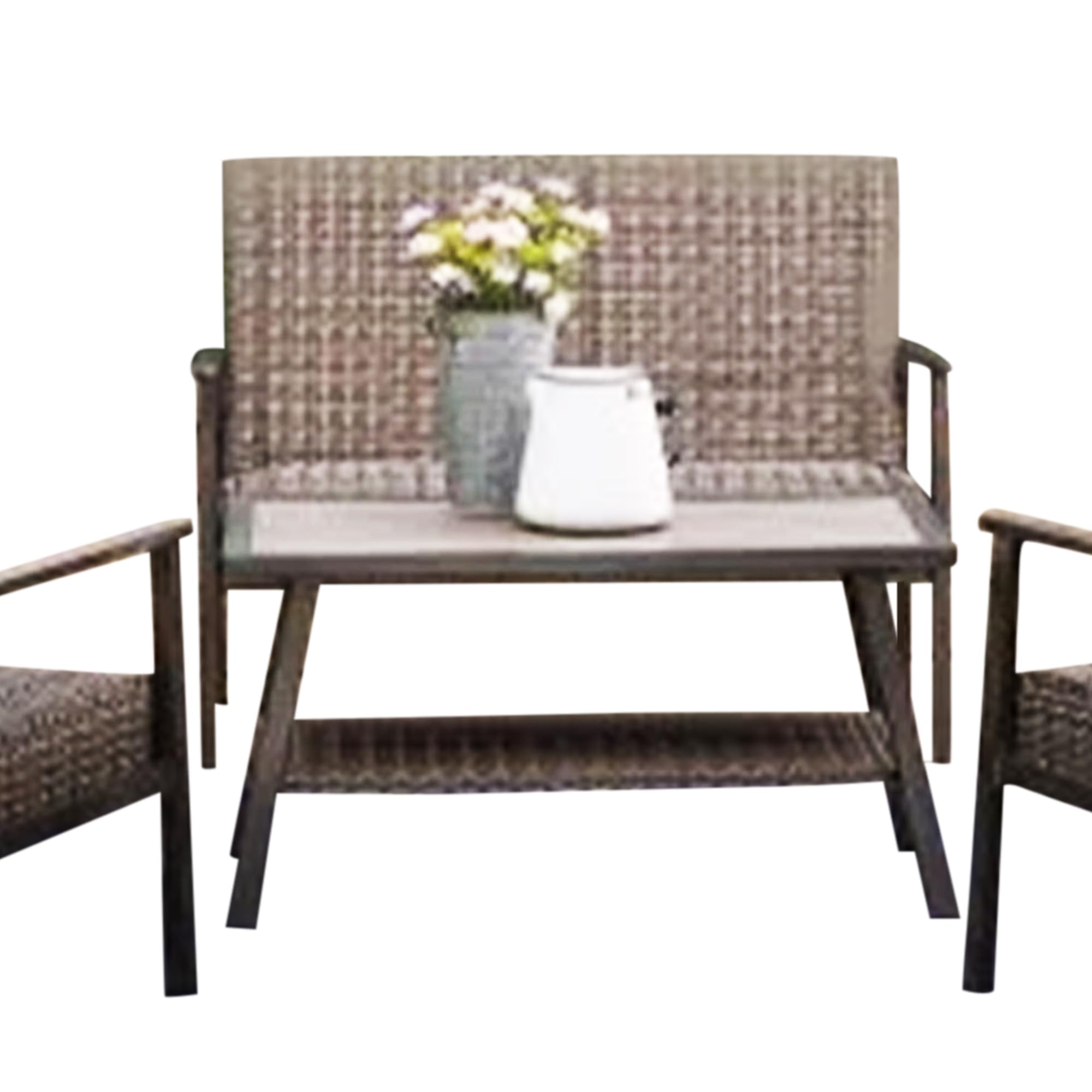 Nantucket 4-Piece All-Weather Outdoor Patio Furniture Set - 2 Chairs, Loveseat & Rectangular Table in Brown - Perfect for Backyard, Poolside & Garden Relaxation