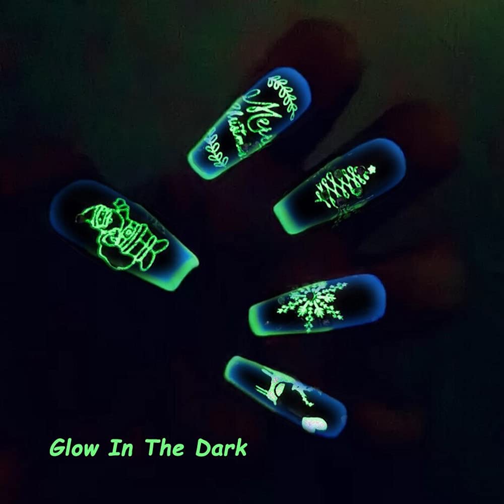 Glow in The Dark Christmas Nail Art Stickers - 9 Sheets Self-Adhesive Snowflake Nail Decals for Winter Holiday Nail Design | Perfect for Xmas Parties, Gift Wrapping & Festive Nail Art Decoration