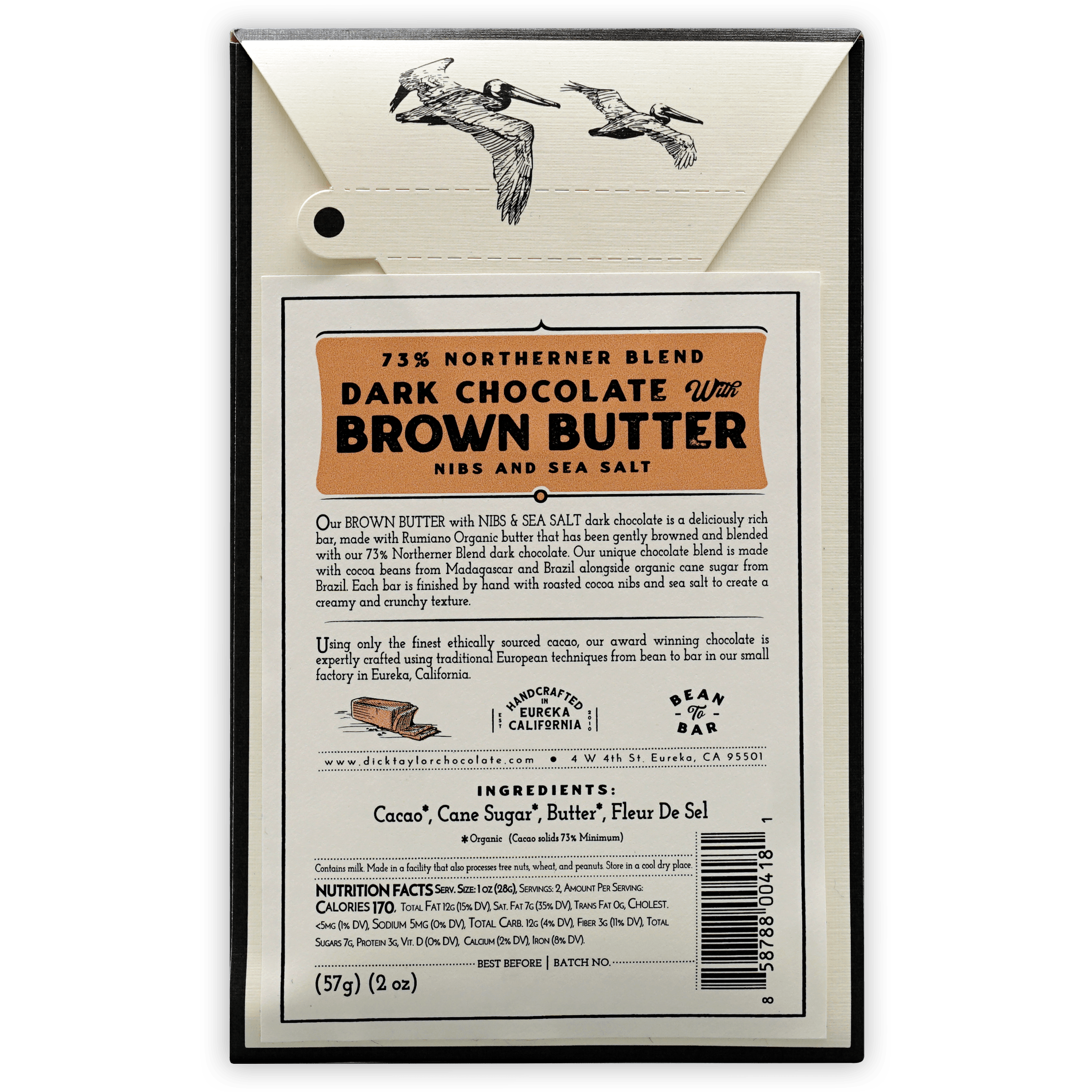 Premium Dick Taylor 73% Dark Chocolate Bar with Brown Butter, Cacao Nibs & Sea Salt | Gourmet Baking, Dessert Topping & Gift Idea for Chocolate Lovers