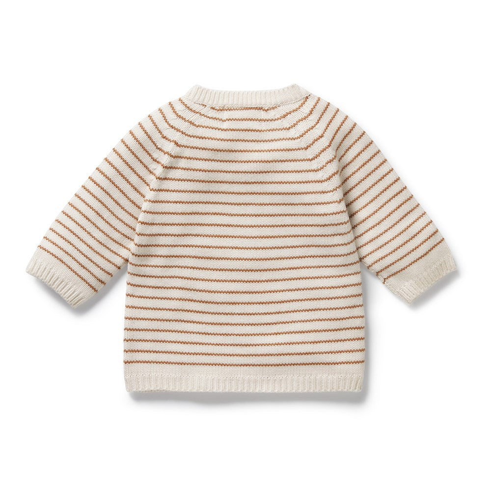 Organic Cinnamon Stripe Knitted Kimono Cardigan for Women - Cozy Loungewear & Boho Chic Cover-Up for Home, Beach, and Yoga