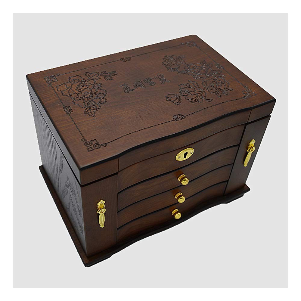 Handmade 4-Layer Wooden Jewelry Organizer Box - Earring & Necklace Storage Case with Compartments - Perfect Valentine's Day Gift for Women - Jewelry Display for Dresser, Vanity & Travel