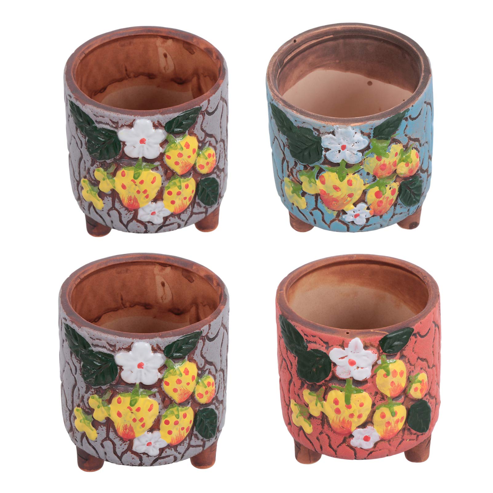 4pcs Hand Painted Ceramic Succulent Plant Pots - Decorative Flower Pots for Indoor Plants, Home Decor, and Office Desk Decorations | Perfect for Succulents, Cacti, and Small Plants