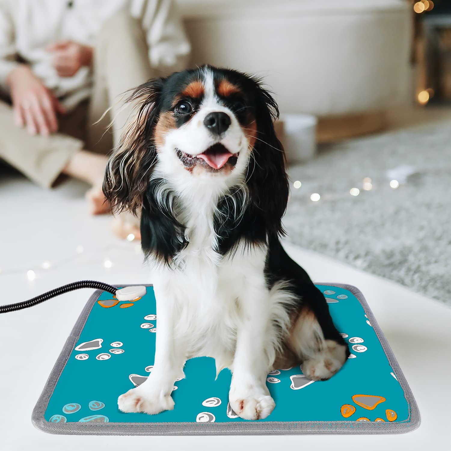 Furrybaby Waterproof Pet Heating Pad - 5-Level Temperature Control & Timer, Durable Anti-Bite Tube - 17x17 Inch Warm Mat for Dogs, Cats, Puppies - Indoor Use for Arthritis Relief & Winter Comfort (Green Paw)