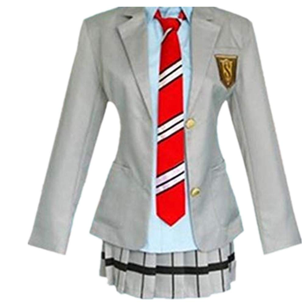 Your Lie in April Miyazono Kaori School Uniform Cosplay Costume Set (Jacket + Shirt + Skirt + Tie) - Anime Outfit for Convention & Halloween