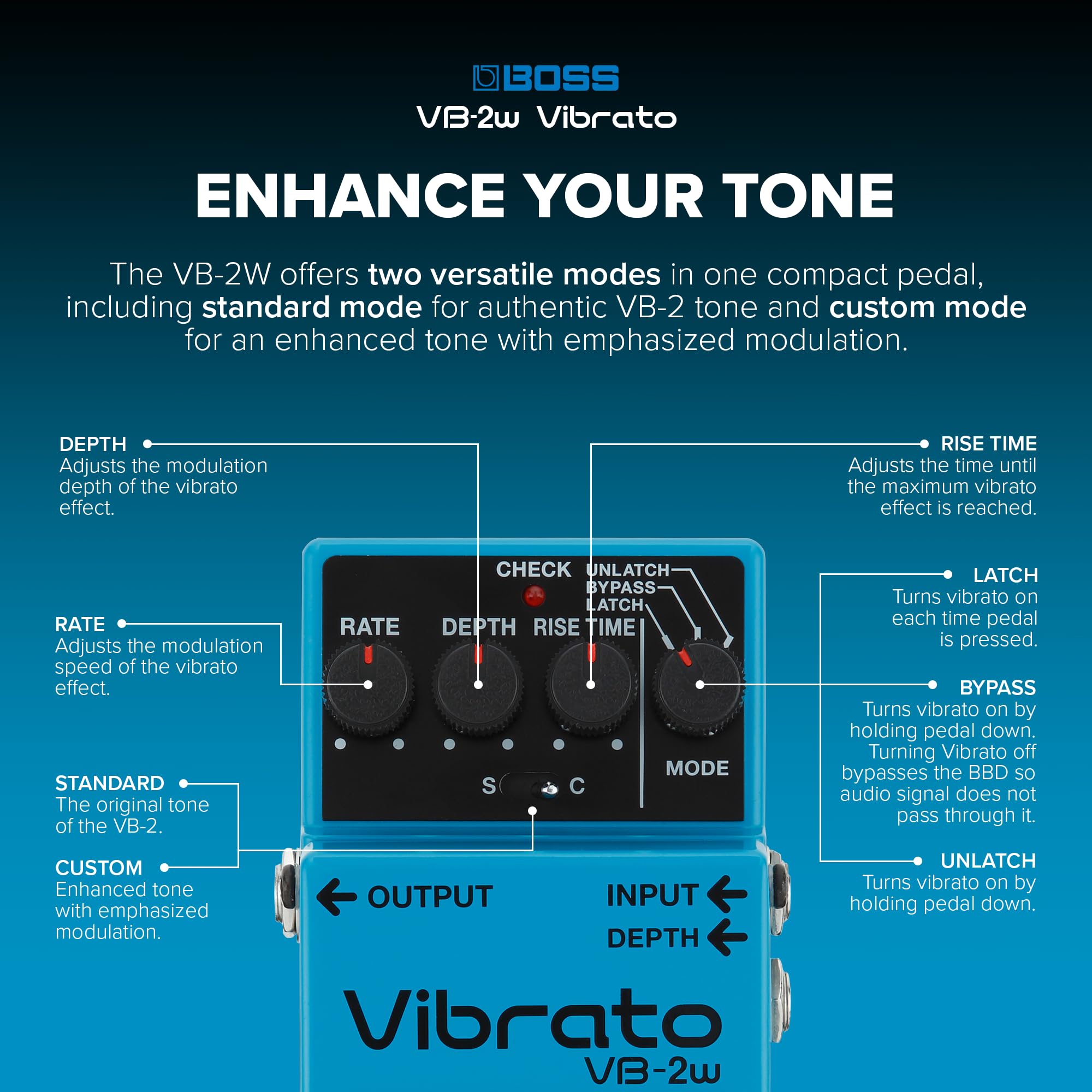 Boss VB-2W Waza Craft Vibrato Pedal - Premium Guitar Effects Pedal for Professional Musicians | Perfect for Studio Recording & Live Performances