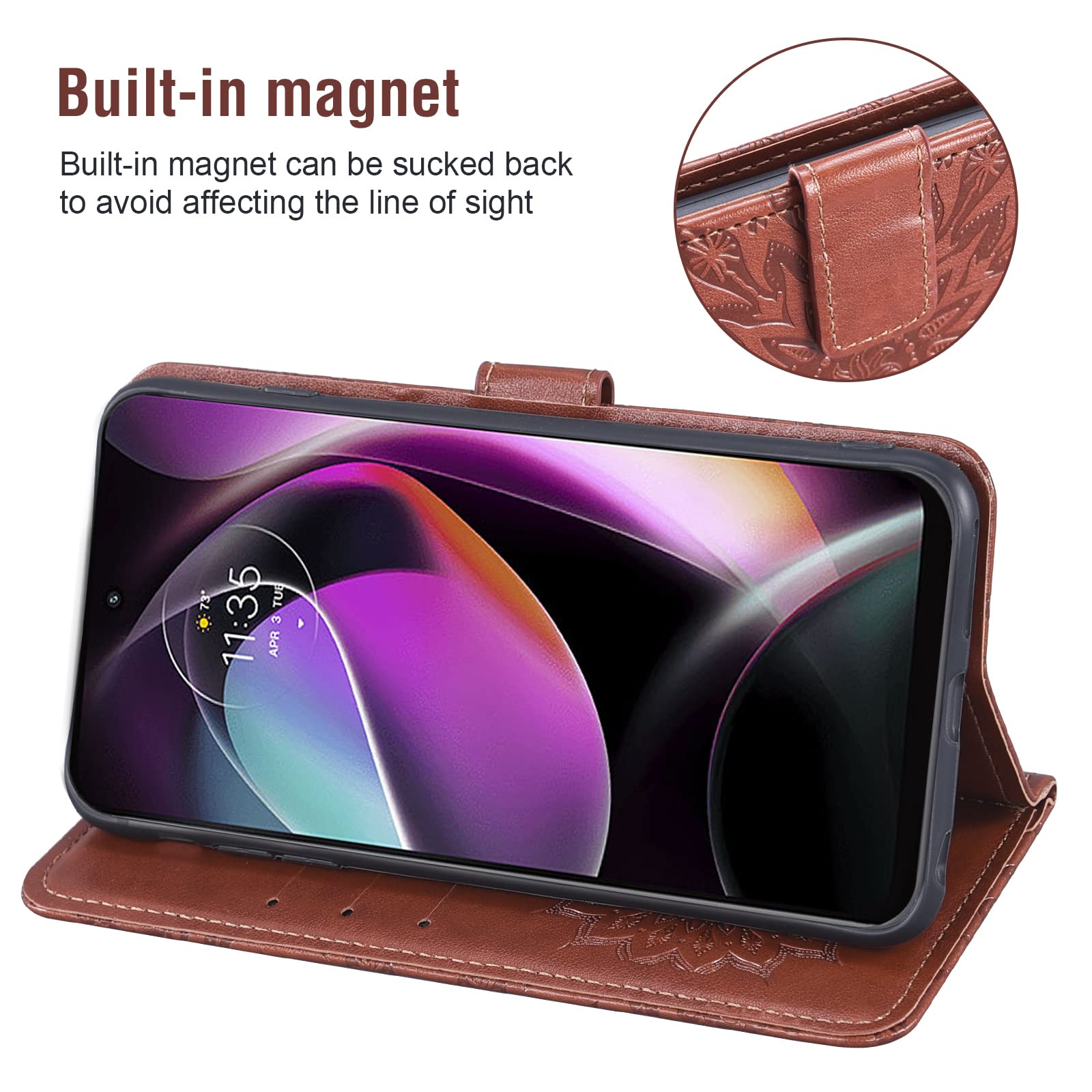 Premium Leather Wallet Phone Case for Motorola Moto G 5G 2022 (XT2213-3/XT2213-2) - Slim Flip Cover with Card Holder & Tempered Glass Screen Protector - Perfect for Work, Travel & Daily Use (Brown, Unisex)