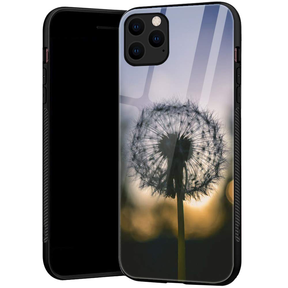 Premium iPhone 11 Pro Max Case with 9H Tempered Glass Back & Soft TPU Bumper - Shockproof, Scratch-Resistant Protective Cover for Women & Girls (6.5 Inch) - Fashion Dandelion Design - Perfect for Daily Use, Travel & Outdoor Activities