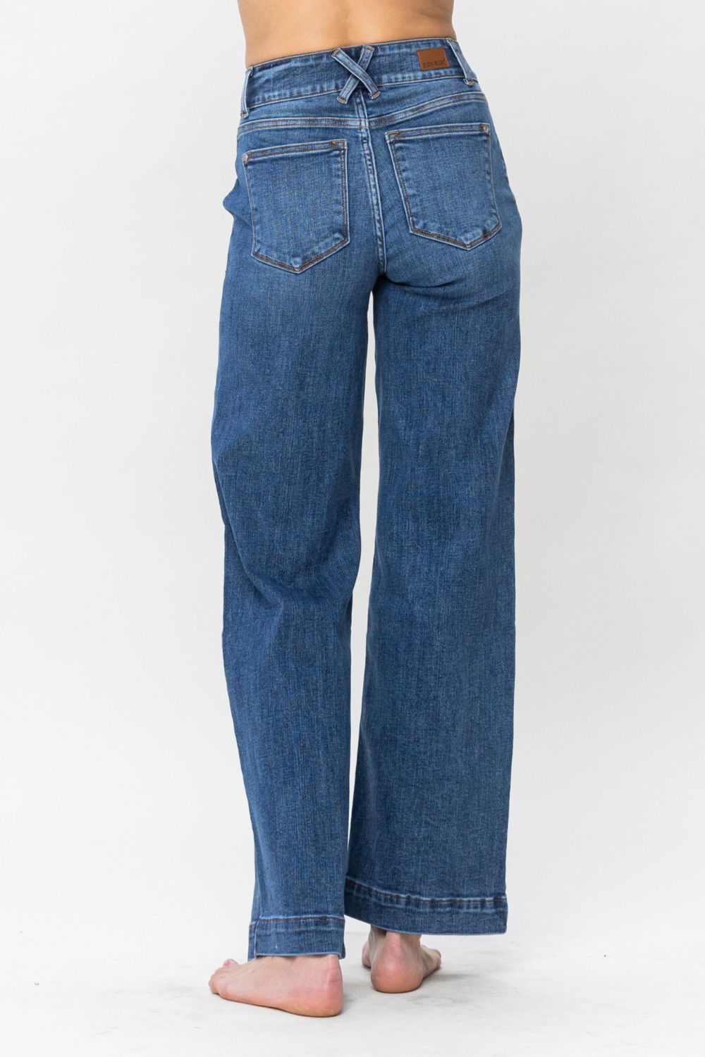 Judy Blue Women's High Waisted Double Button Wide Leg Jeans - Comfortable & Stylish Denim Pants for Casual Wear, Office & Everyday Outfits
