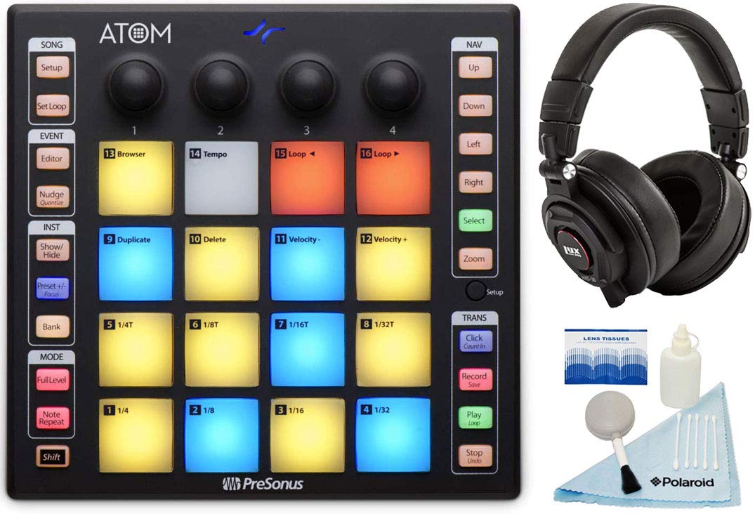 PreSonus ATOM MIDI Pad Controller - Portable Music Production & Performance Controller with Studio Headphones for Beat Making, DJing & Home Recording