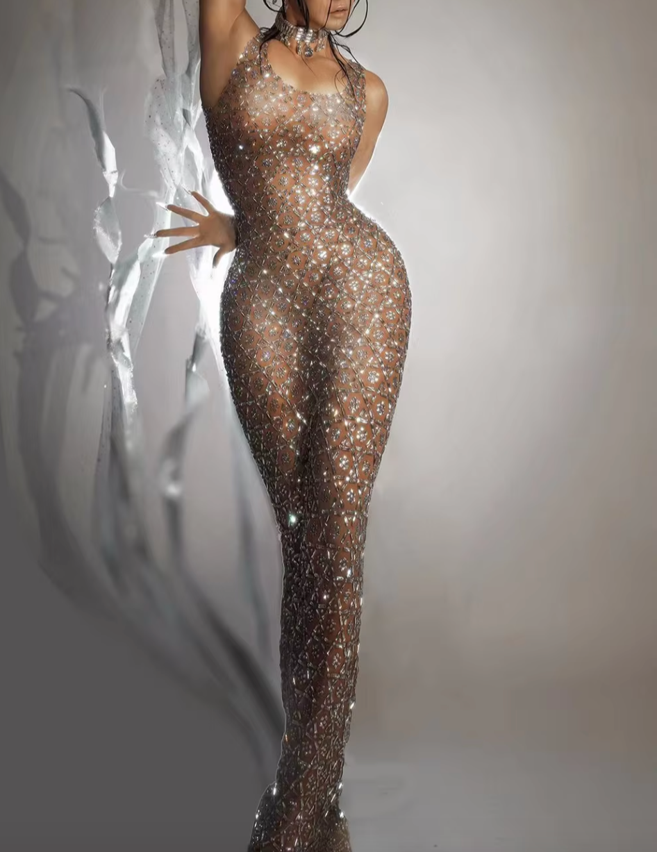 Elegant Sparkle Crystal Maxi Dress for Women - Formal Evening Gown for Parties, Prom, Wedding Guest & Special Occasions