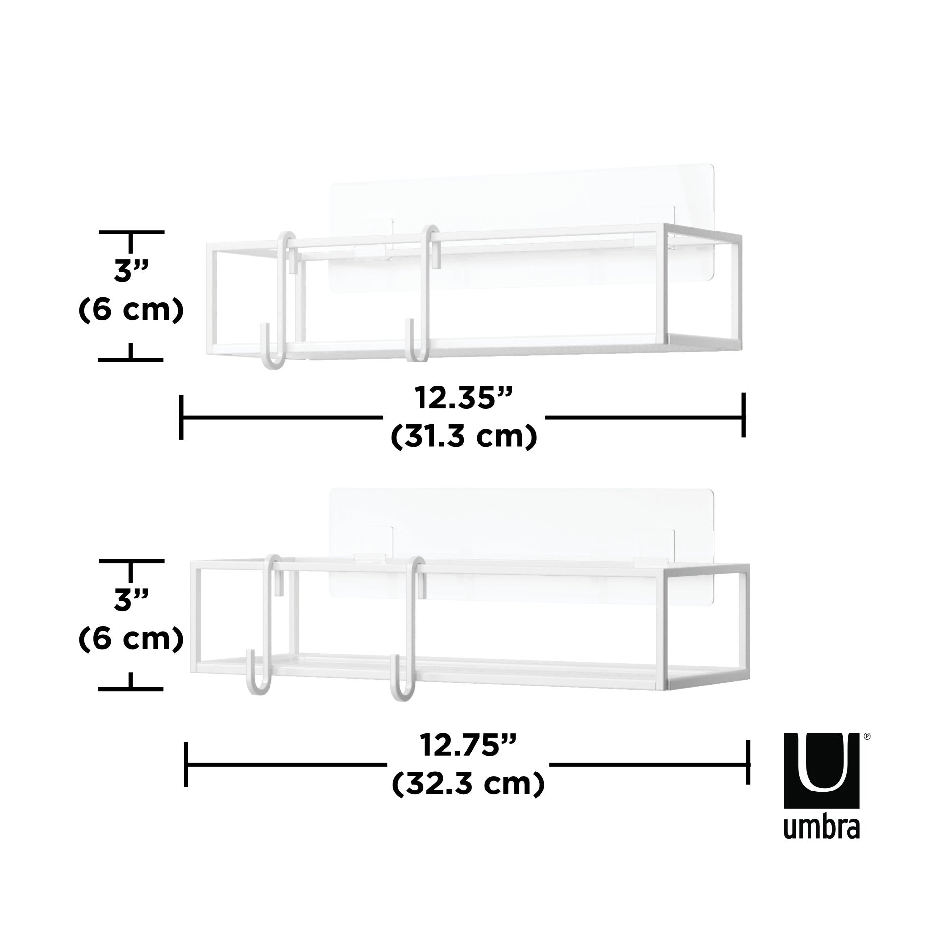 Cubiko Adhesive Shower Bins Set of 2 - Waterproof Bathroom Storage Organizer for Shampoo, Soap & Toiletries - Perfect for Small Spaces & Apartment Living