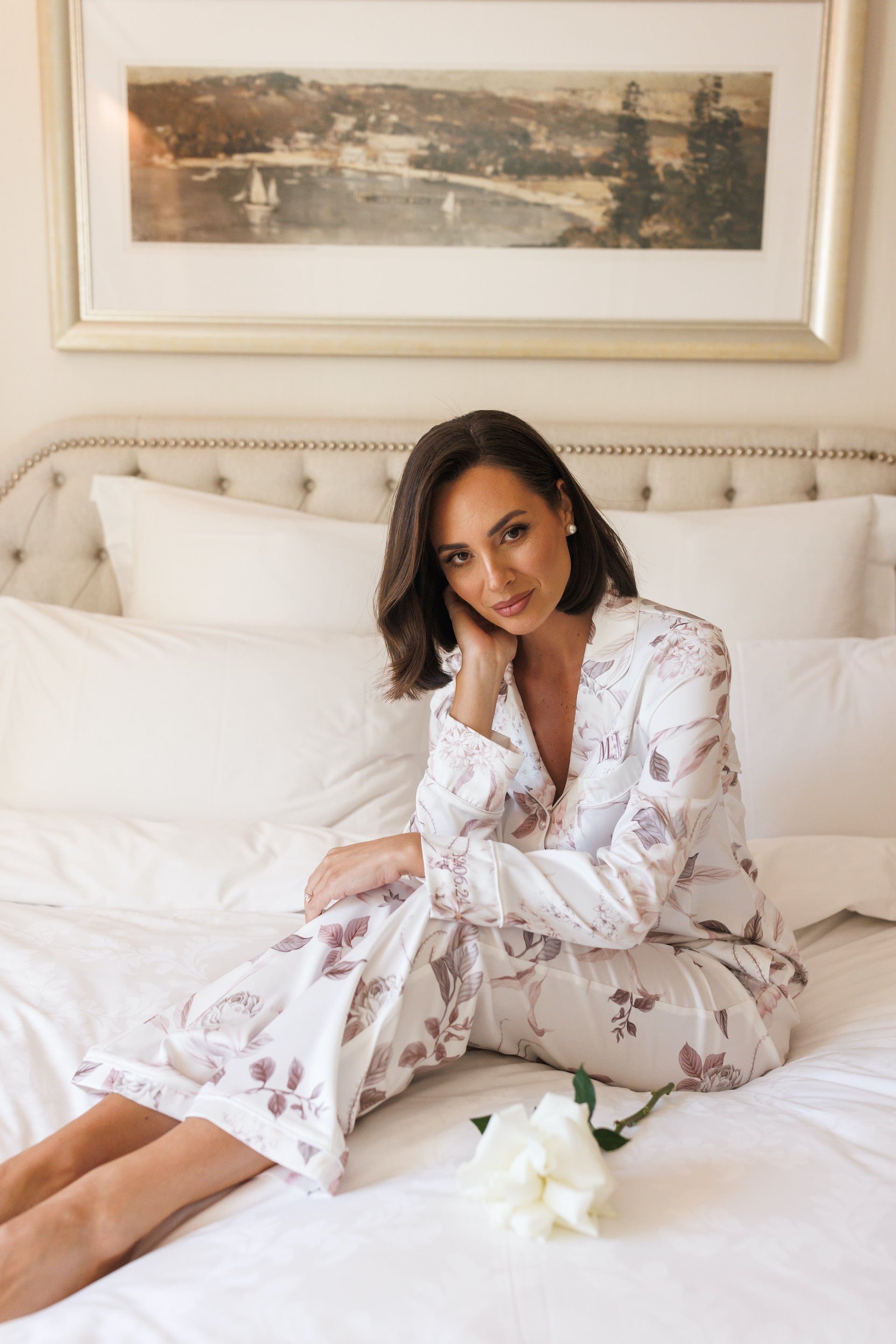 Elegant Long Sleeve Satin Floral Bridesmaid Pajama Set - Women's Luxury Sleepwear for Wedding Party, Bachelorette & Bridal Shower Gifts