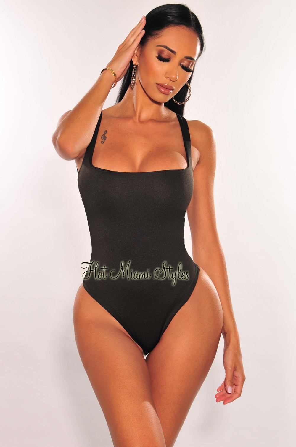 Black Silky Sleeveless Square Neck Bodysuit for Women - Sexy Stretchy Camisole Top - Perfect for Layering, Date Night & Casual Outfits