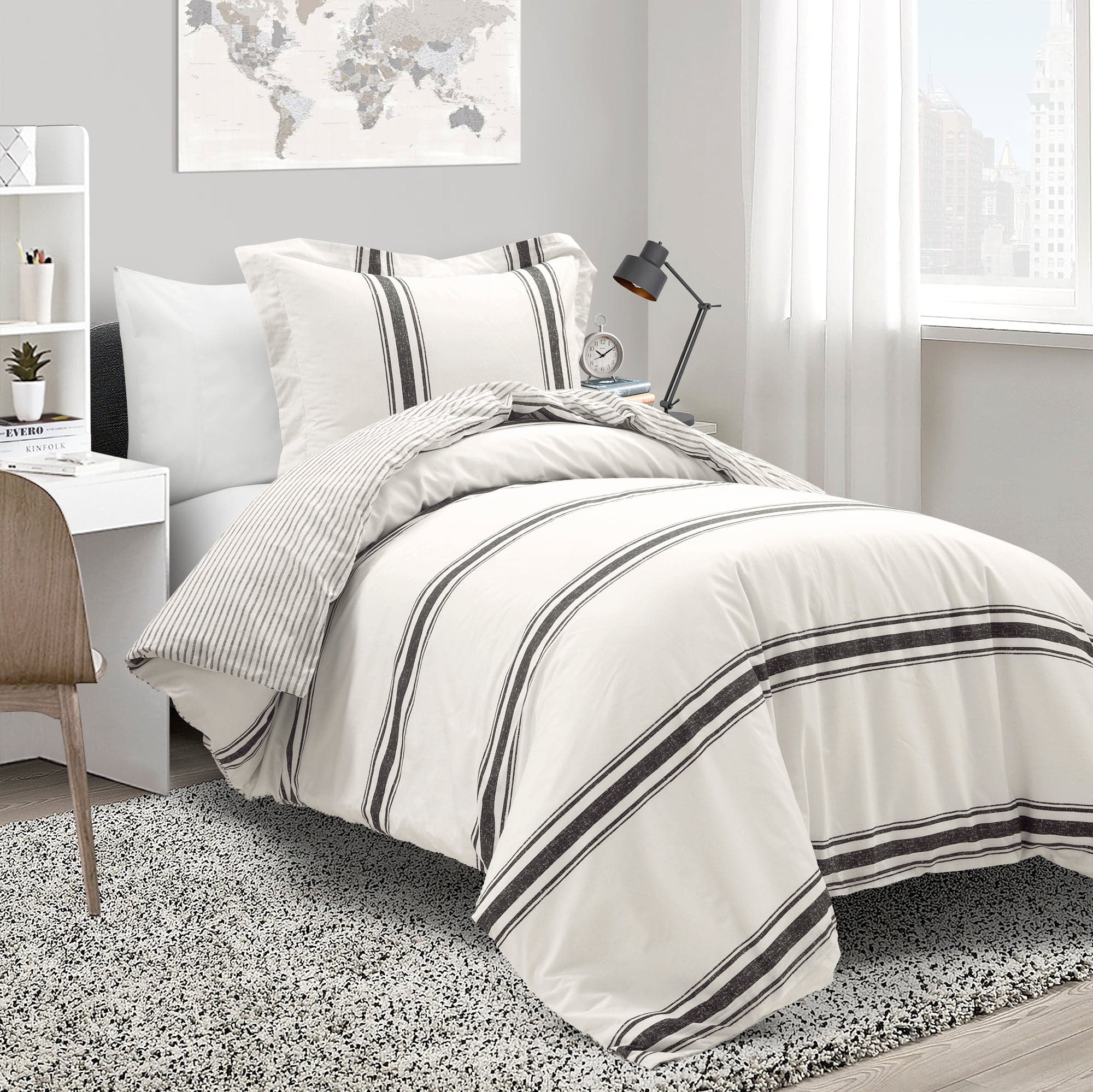 Farmhouse Stripe 100% Cotton Duvet Cover Set - Soft & Breathable Bedding for Cozy Bedroom Decor - Perfect for Guest Rooms, Master Bedrooms & Vacation Homes