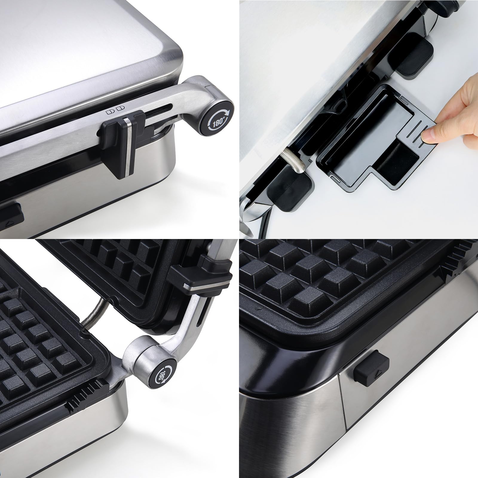 Non-Stick Panini Press & Waffle Maker Combo - 1600W Electric Sandwich Grill with Removable Plates, 180° Open Design - Perfect for Steak, Burgers, Paninis & Waffles - Ideal Kitchen Gift for Home Cooking & Breakfast Preparation