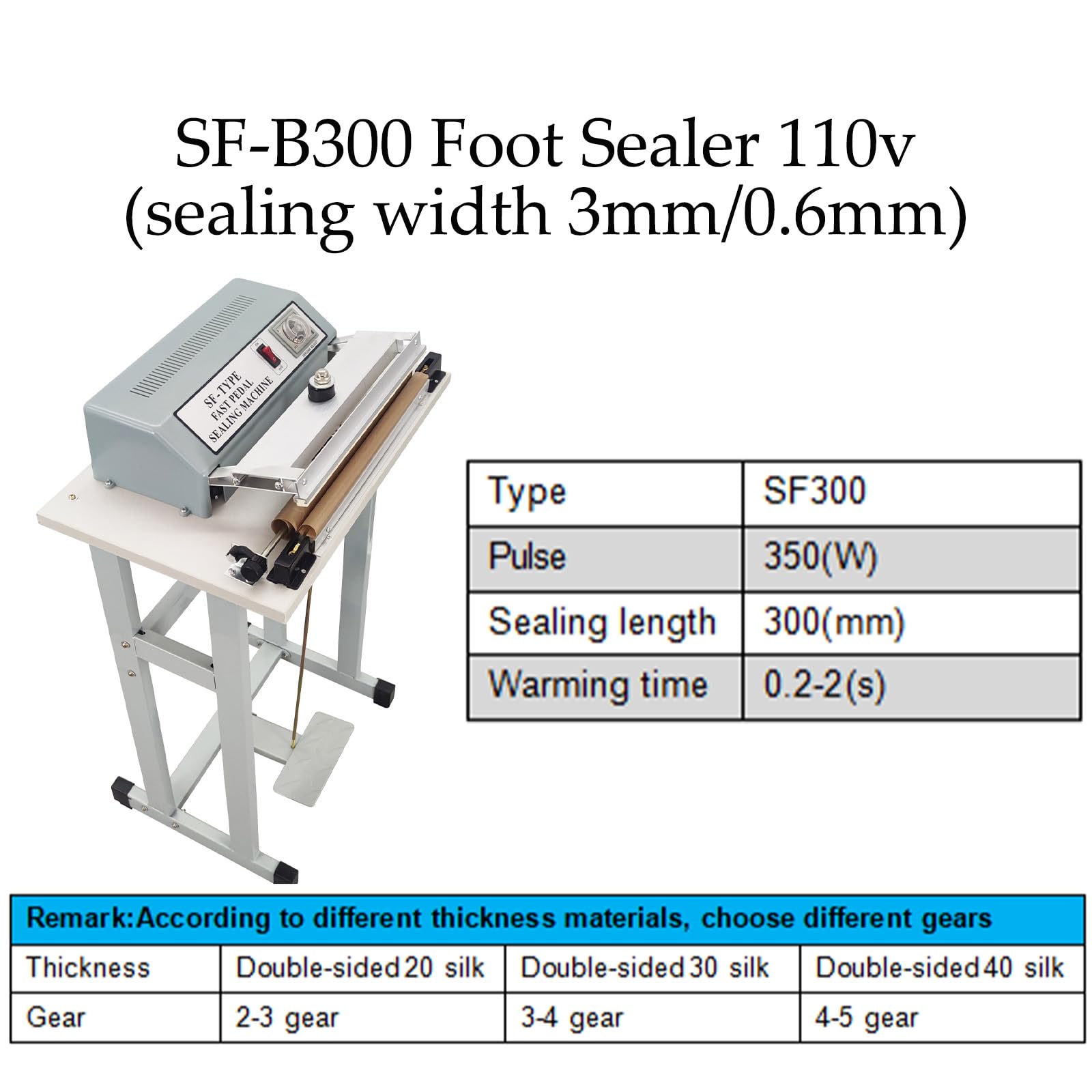 110V Foot Pedal Sealing Machine with Cutter - 3mm/0.6mm Adjustable Sealing Width for Plastic Bags | Fast & Efficient Packaging Solution for Food, Retail & Industrial Use
