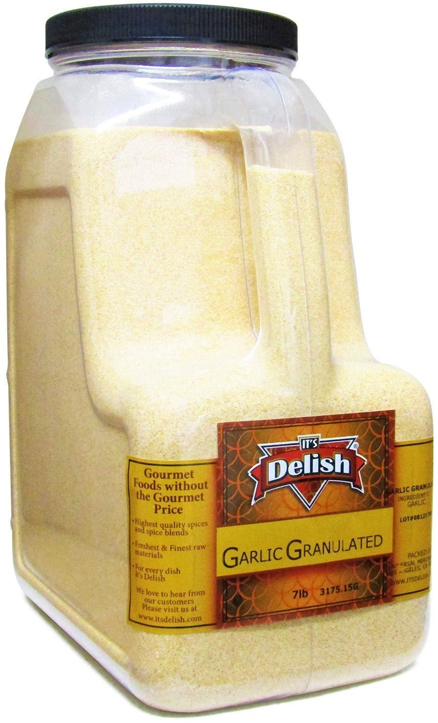 Premium Granulated Garlic - 7LBS Bulk Size with Handle for Cooking, Baking & Seasoning | Restaurant & Home Kitchen Essential | Gallon Jug Container