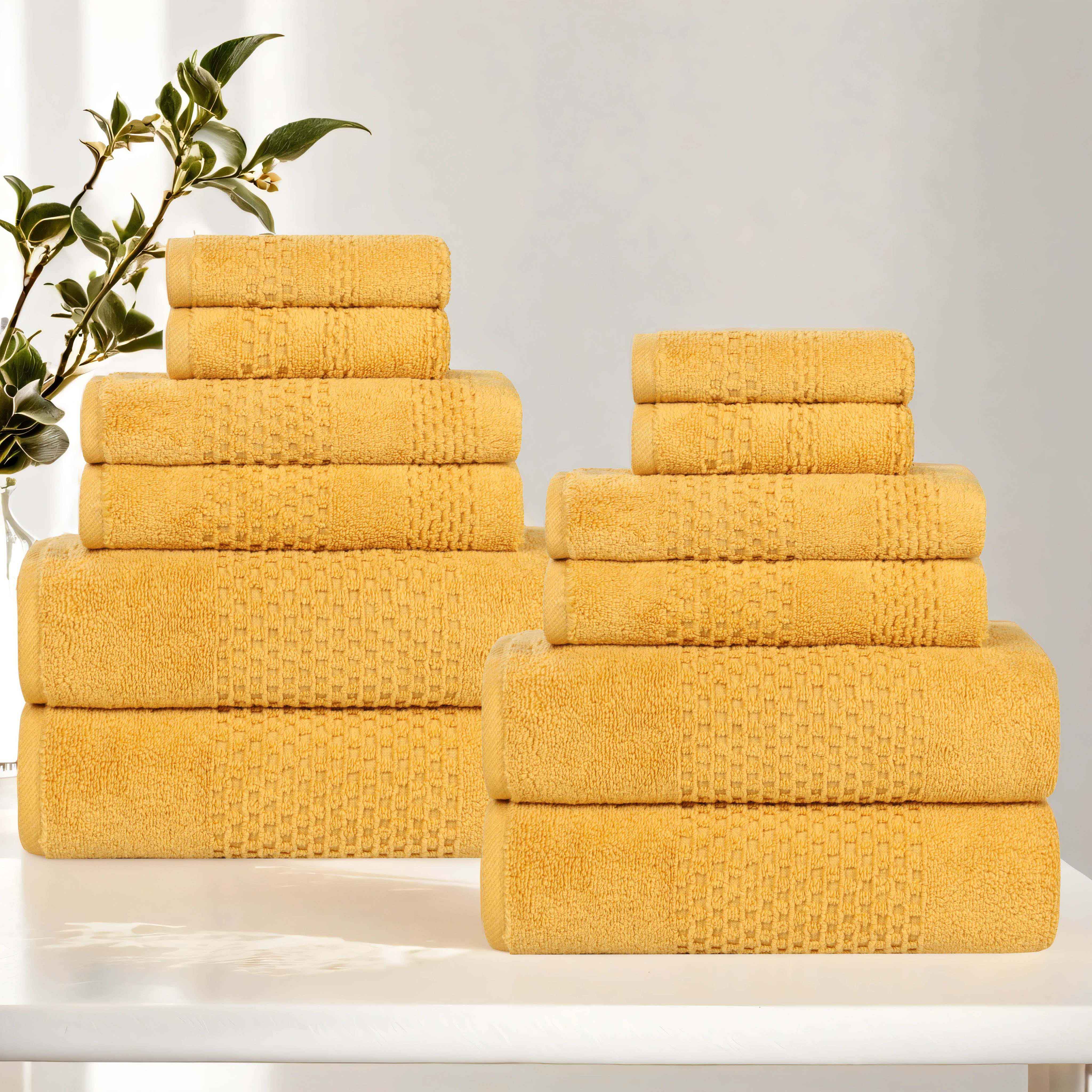 Playa Zero Twist Cotton Solid Waffle Textured 12-Piece Towel Set | Ultra Soft & Absorbent Bath & Beach Towels for Spa, Pool, Gym & Home Use
