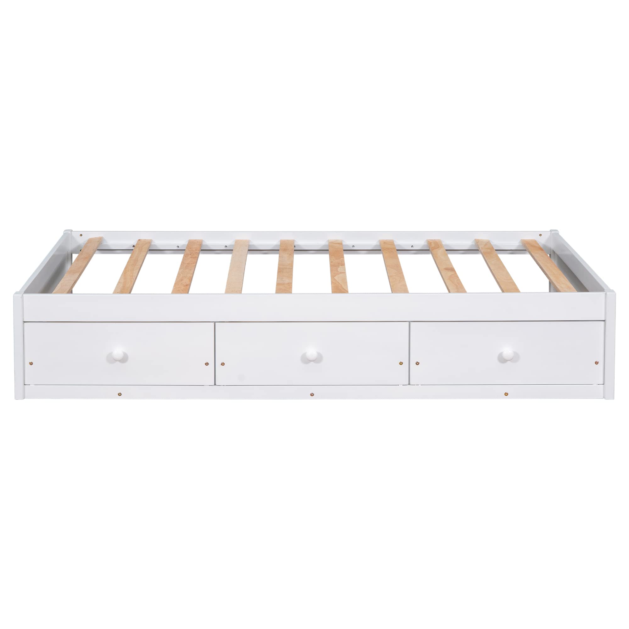 Merax Twin Size Platform Storage Bed with 3 Drawers, White - Space-Saving Bed Frame with Underbed Storage for Small Bedrooms, Dorms & Apartments