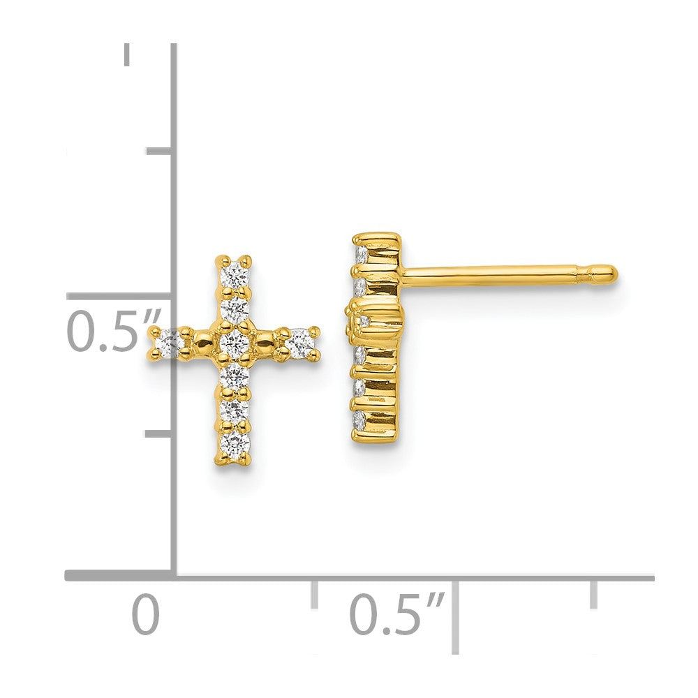 14K Gold Polished Diamond Cross Post Earrings for Women - Hypoallergenic Religious Jewelry Gift (Model EM5533 015 YA) - Perfect for Church, Weddings & Everyday Elegance