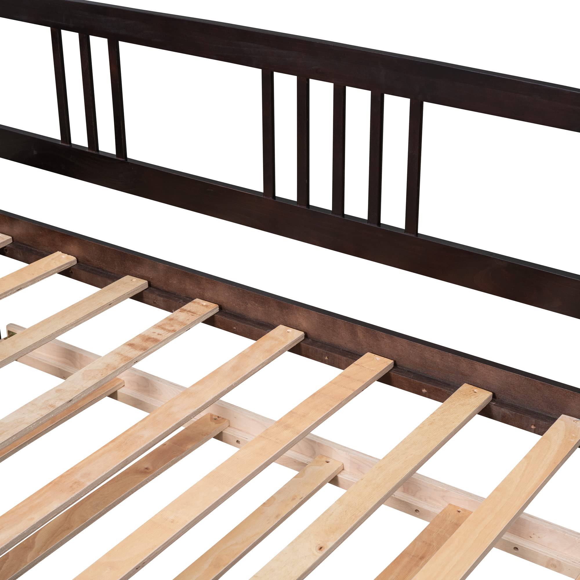 Twin Daybed with Twin Trundle - Solid Wood Frame with Slatted Support - Convertible Sofa Bed with Safety Rails (Espresso) - Perfect for Guest Rooms, Dormitories & Small Spaces