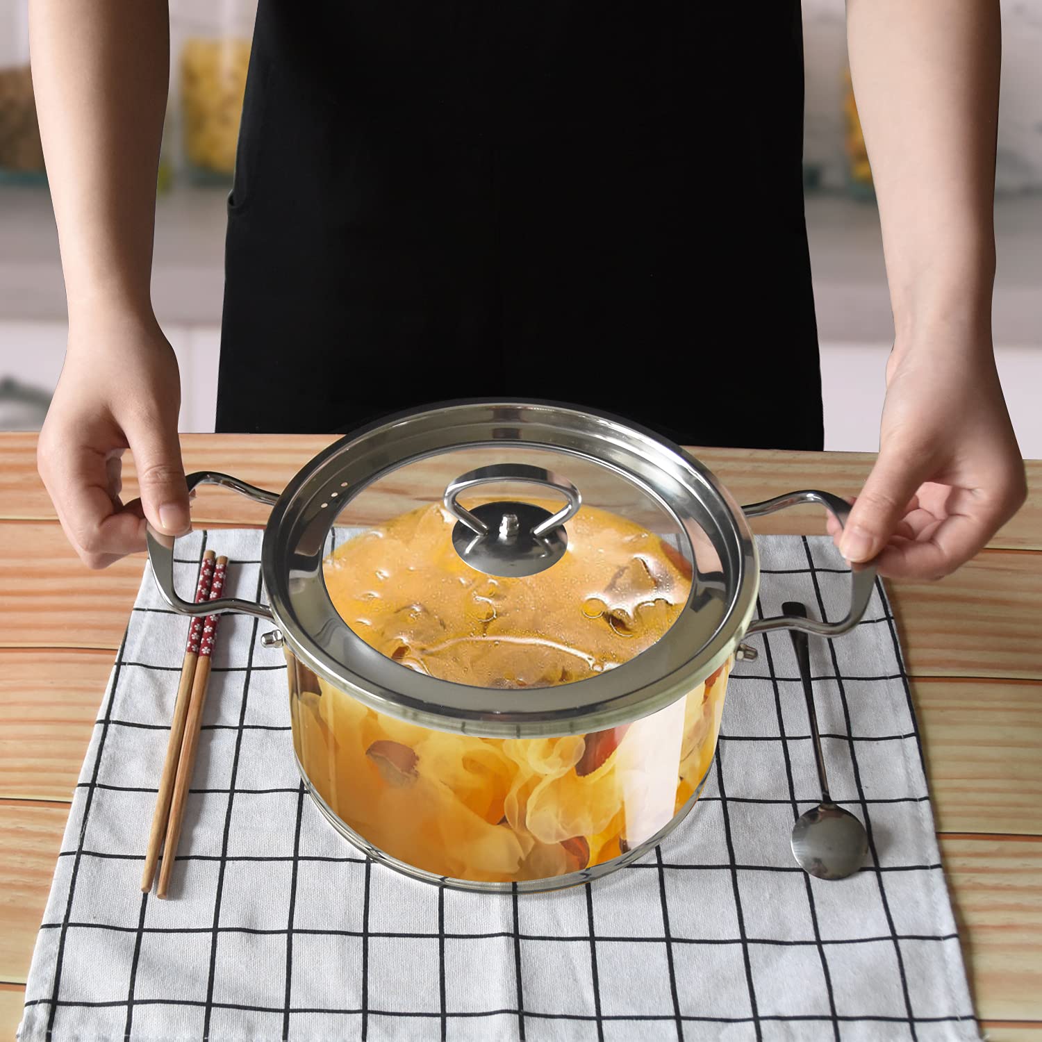Heat Resistant Glass Saucepan with Lid - 2.3L Borosilicate Glass Cookware for Electric Stove, Induction - Perfect for Cooking Soup, Boiling Milk, Preparing Baby Food & Kitchen Use