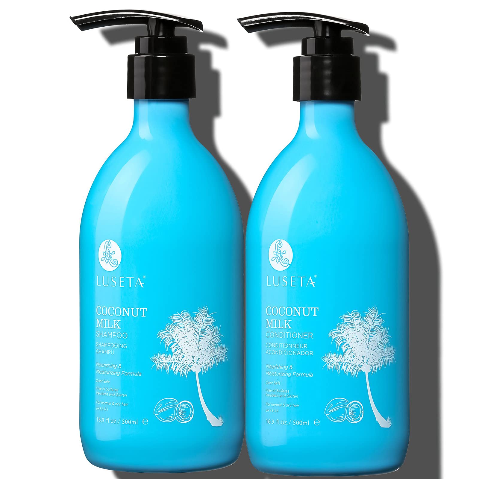LUSETA Coconut Milk Shampoo & Conditioner Set - Sulfate Free, Paraben Free, Keratin & Color Safe - Deep Nourishing & Moisturizing for Dry, Damaged Hair - 16.9oz Each - Perfect for Daily Hair Care & Salon Quality Results at Home