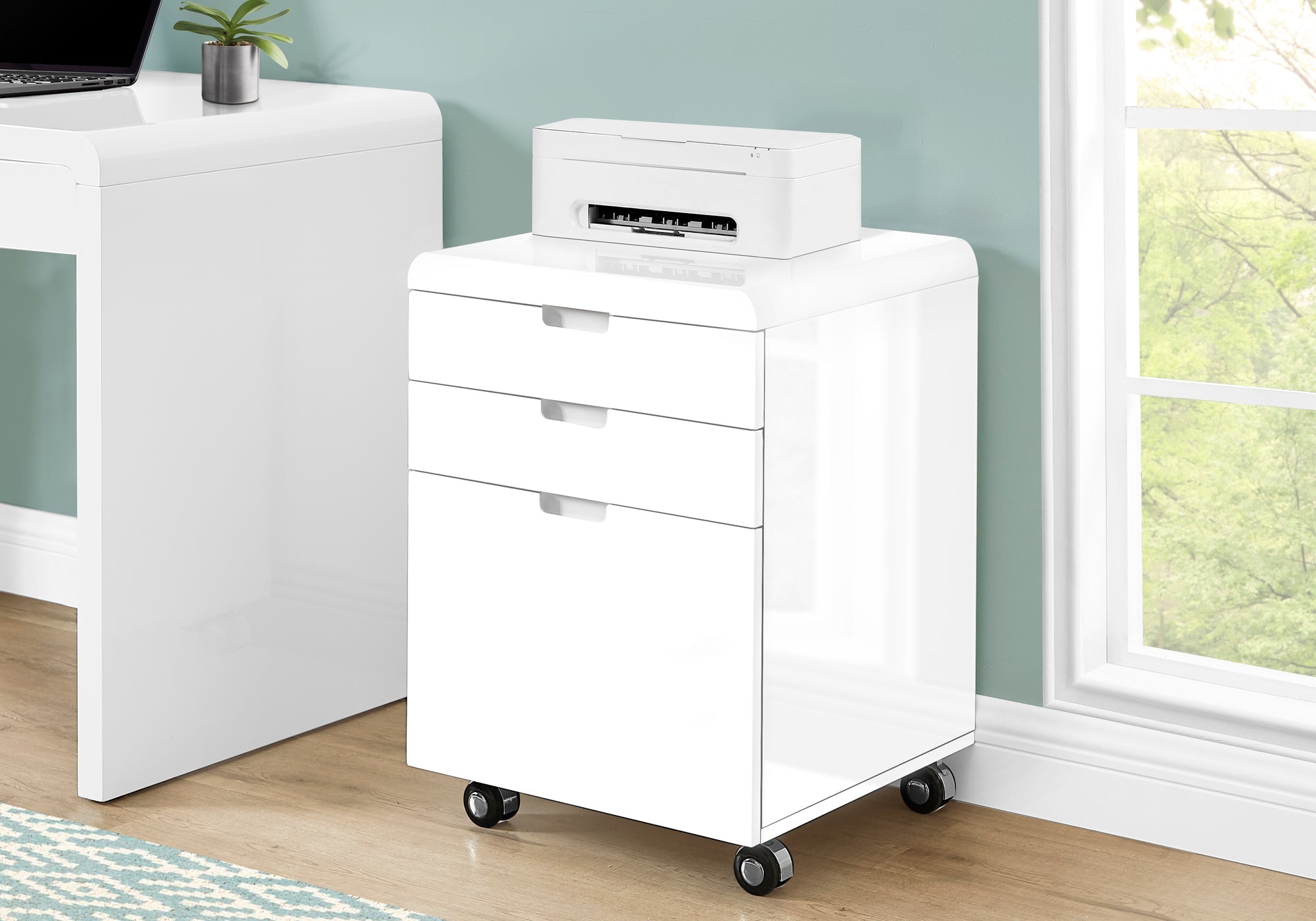 3-Drawer File Cabinet with Casters - High Gloss White Office Storage Organizer for Documents & Supplies | Perfect for Home Office, School, or Workplace Organization