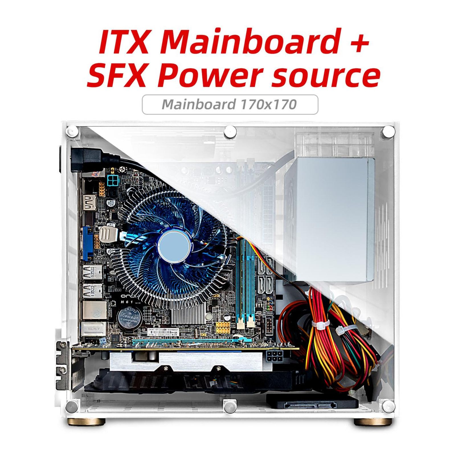 Mini ITX PC Case - 360° Open Acrylic Side Panel Transparent DIY Gaming Computer Chassis with Excellent Airflow | Compact Desktop Case for Home Office & Gaming Setup