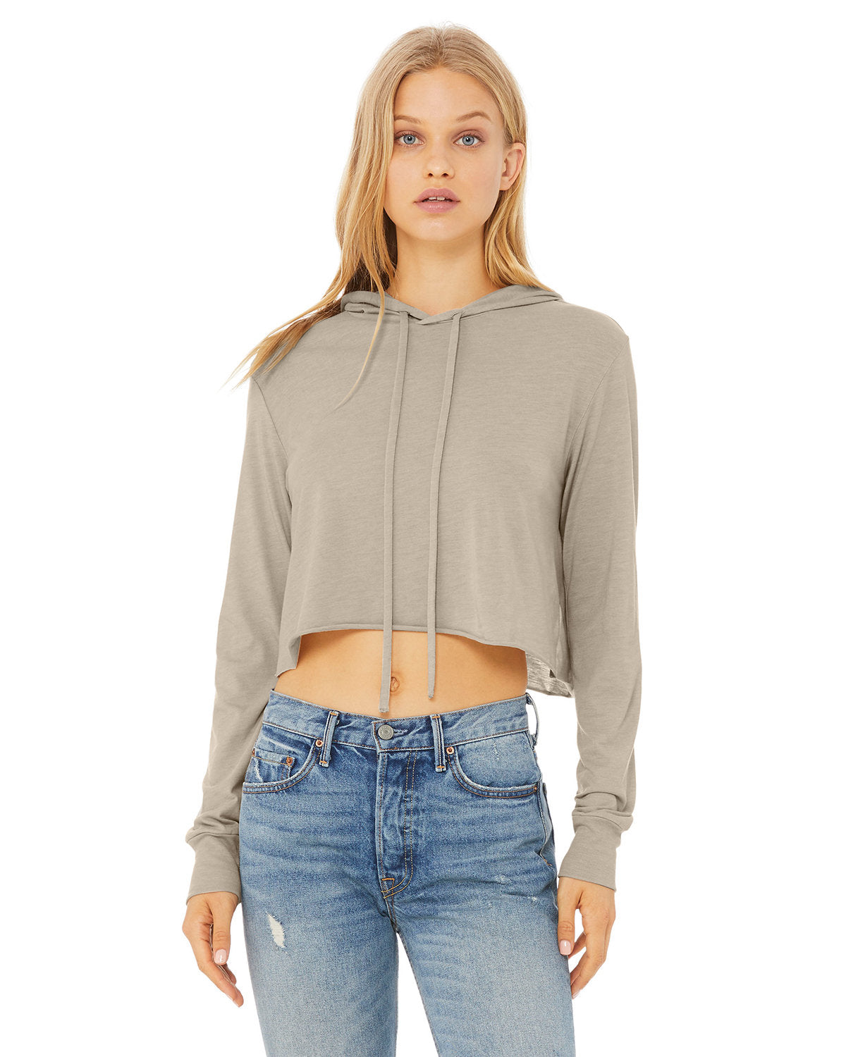 Bella + Canvas 8512 Women's Cropped Long Sleeve Hoodie T-Shirt - Soft Cotton Blend Pullover for Casual Wear, Gym, and Outdoor Activities