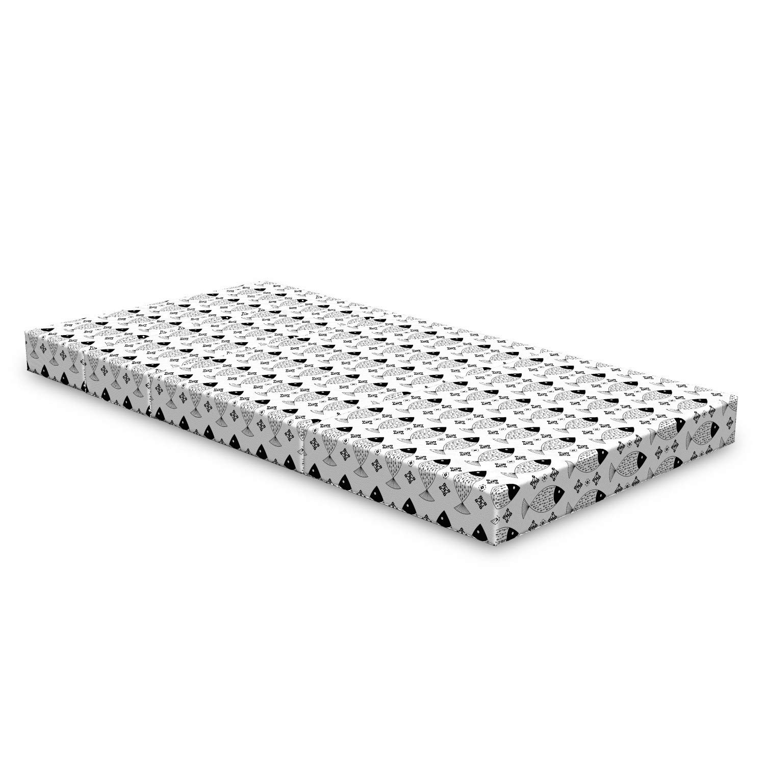 Ambesonne Black and White Foldable Mattress - Ocean Sea Life Design, 74.8