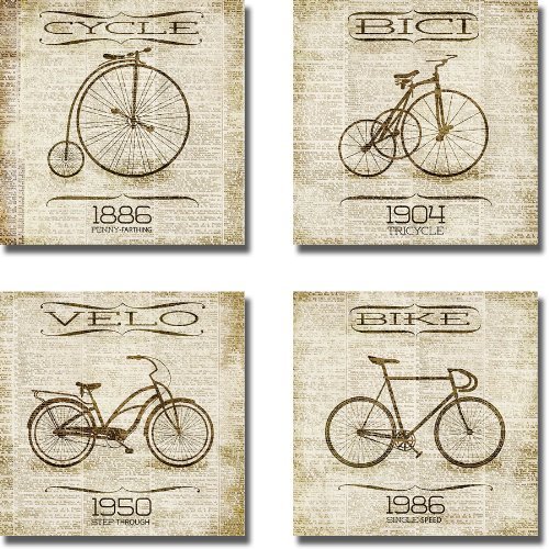 SD Graphics Vintage & Classic Bicycle 4-Piece Canvas Wall Art Set - Premium Stretched Gallery Wrapped Ready to Hang Paintings for Living Room, Bedroom & Office Decor
