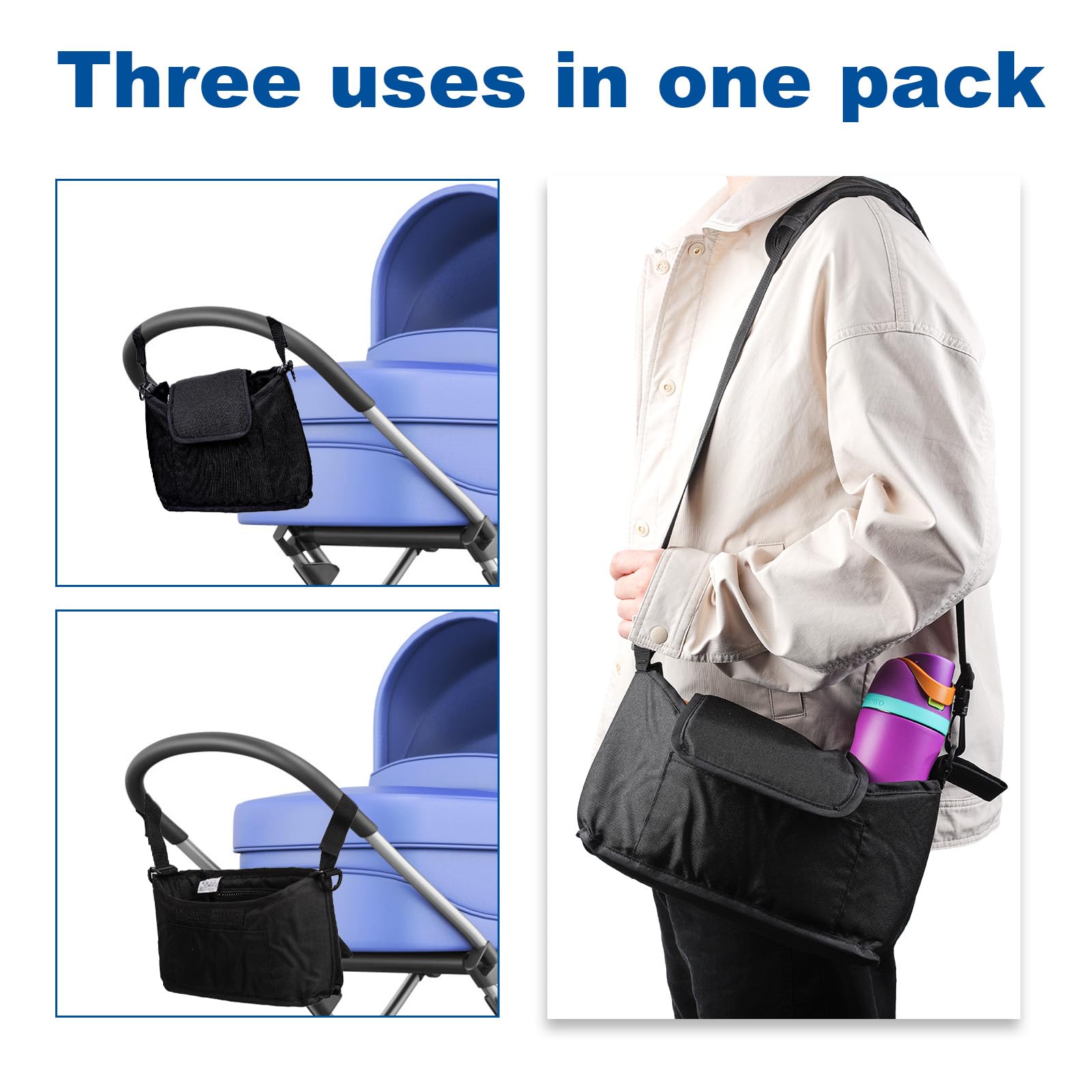 Premium Stroller Organizer with Cup Holder & Large Storage - Universal Fit for Most Strollers - Black Diaper Bag & Essentials Pouch for Baby Strollers | Perfect for Park Outings, Shopping Trips & Daily Walks
