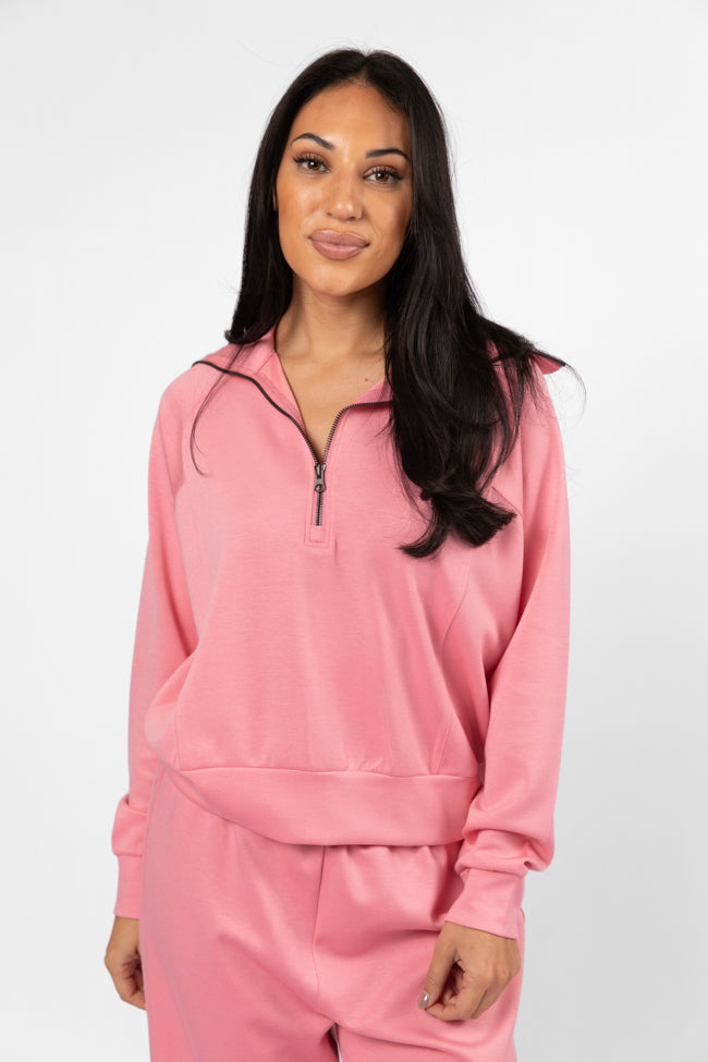 Pink Quarter Zip Knit Pullover for Women - Cozy & Stylish Fall Winter Sweater | Perfect for Casual Outfits, Office Wear & Outdoor Activities
