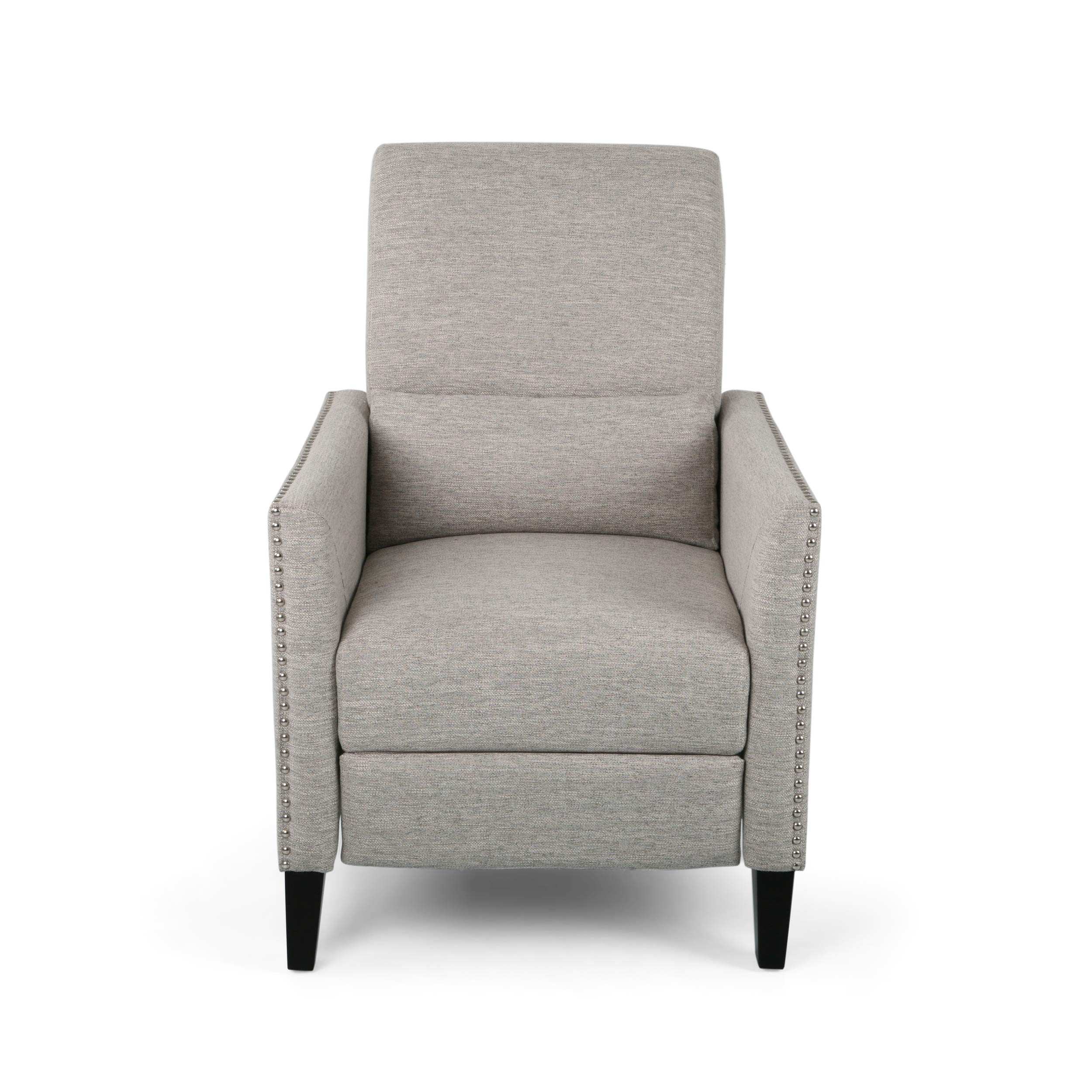 Christopher Knight Home Alexis Contemporary Fabric Push Back Recliner - Light Gray & Dark Brown - Modern Living Room Furniture for Relaxation & Comfort