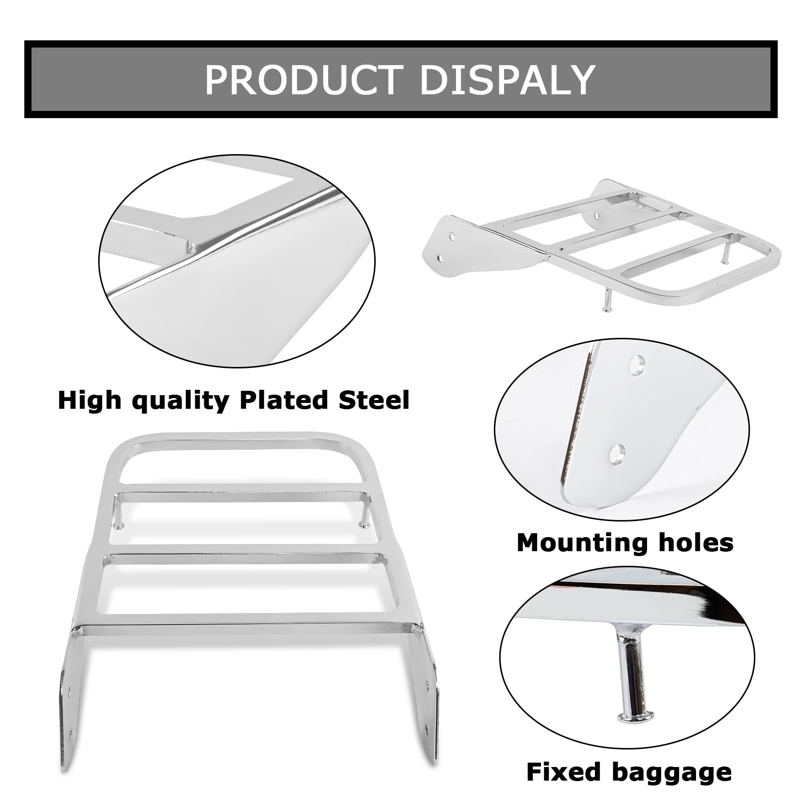 PSLER Motorcycle Backrest Sissy Bar Luggage Rack for Yamaha V-Star 400 650 1100 & Dragstar 400 650 XVS 1100 - Comfortable Support for Long Rides & Touring