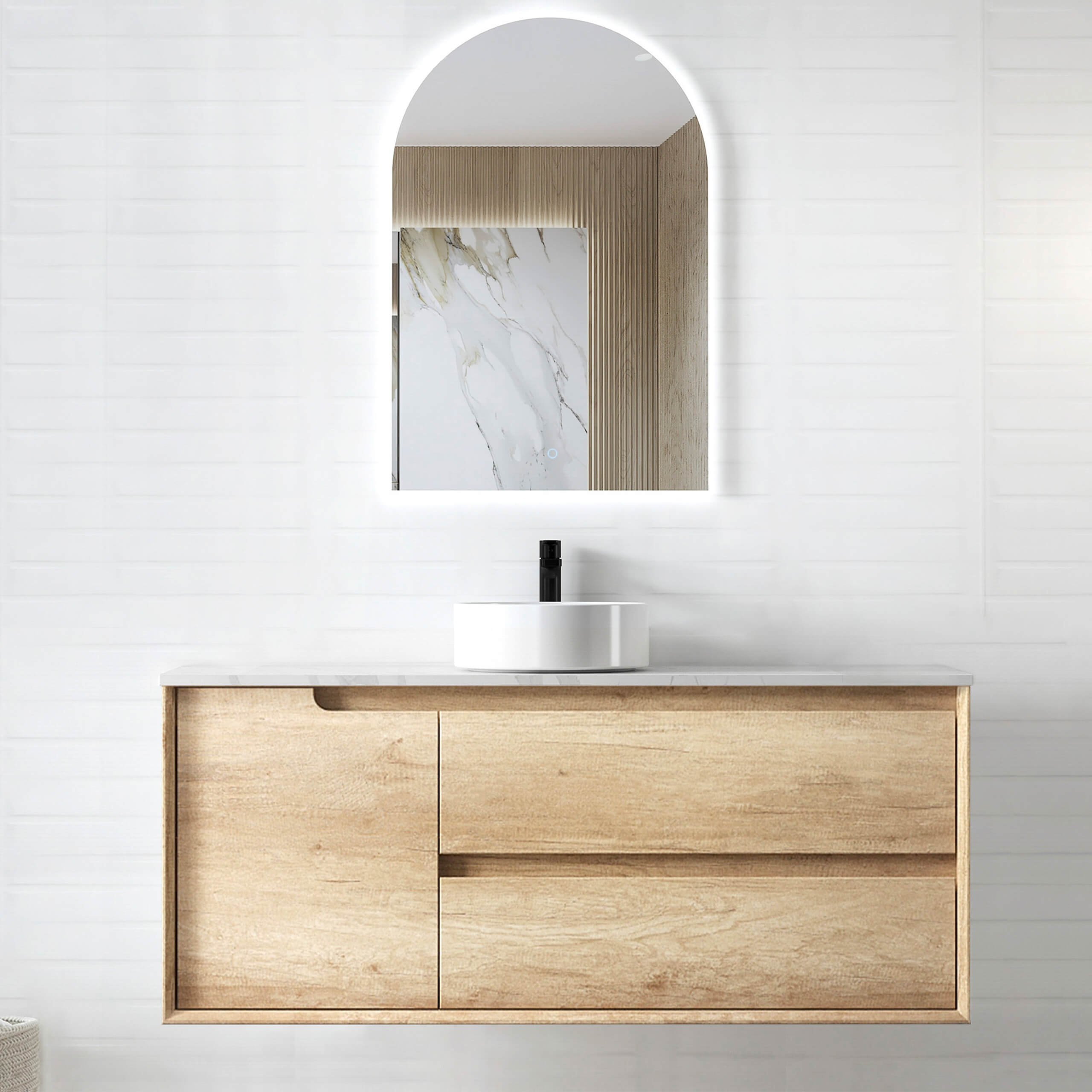 Byron Natural Oak Single Basin Bathroom Vanity - Modern Farmhouse Style for Small Bathrooms, Powder Rooms & Guest Baths