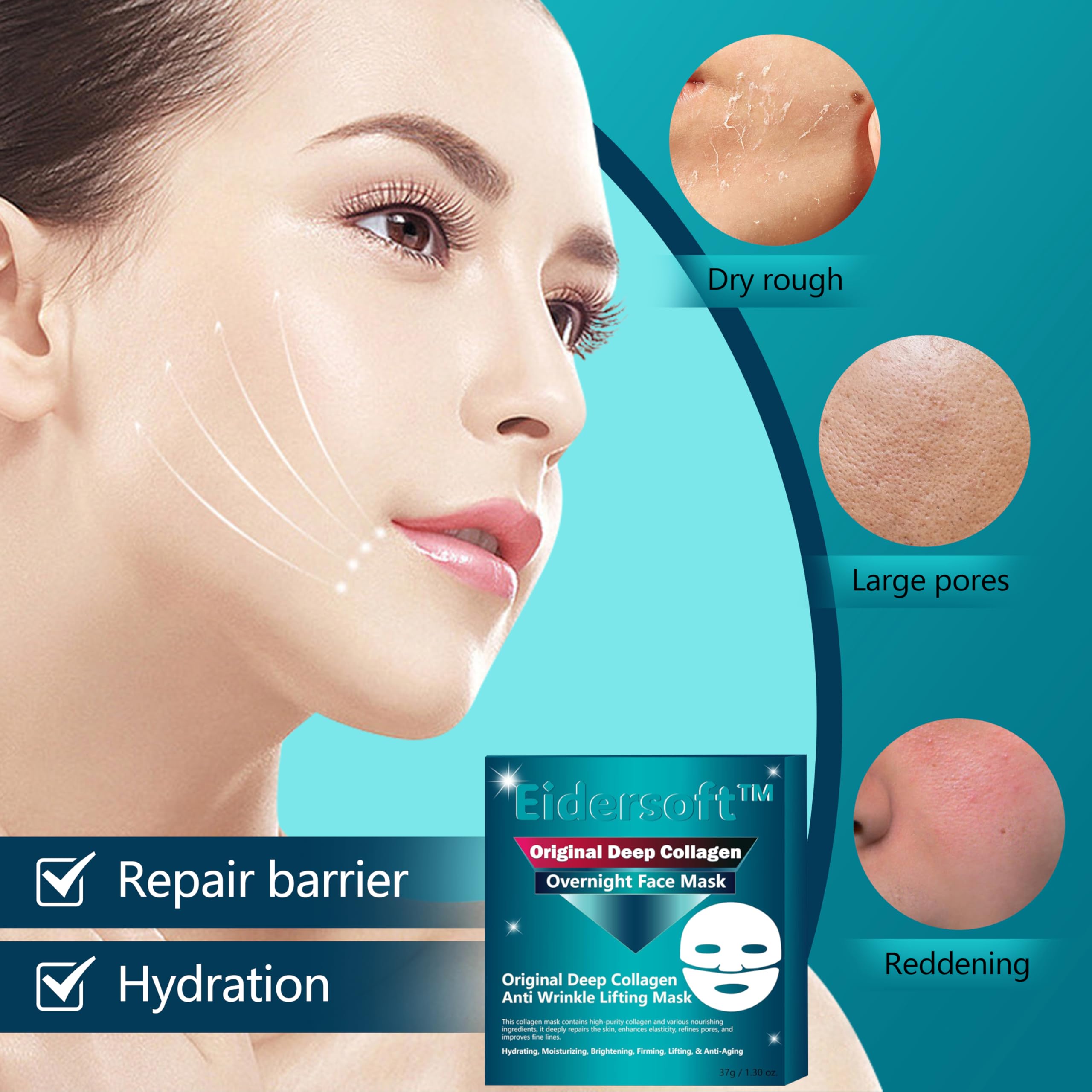 **Deep Collagen Anti-Wrinkle Lifting Face Mask - Hydrating Overnight Mask with Retinol, Niacinamide & Hyaluronic Acid for Skin Repair, Firmness & Wrinkle Treatment - Perfect for Nighttime Skincare Routine & Anti-Aging Care**