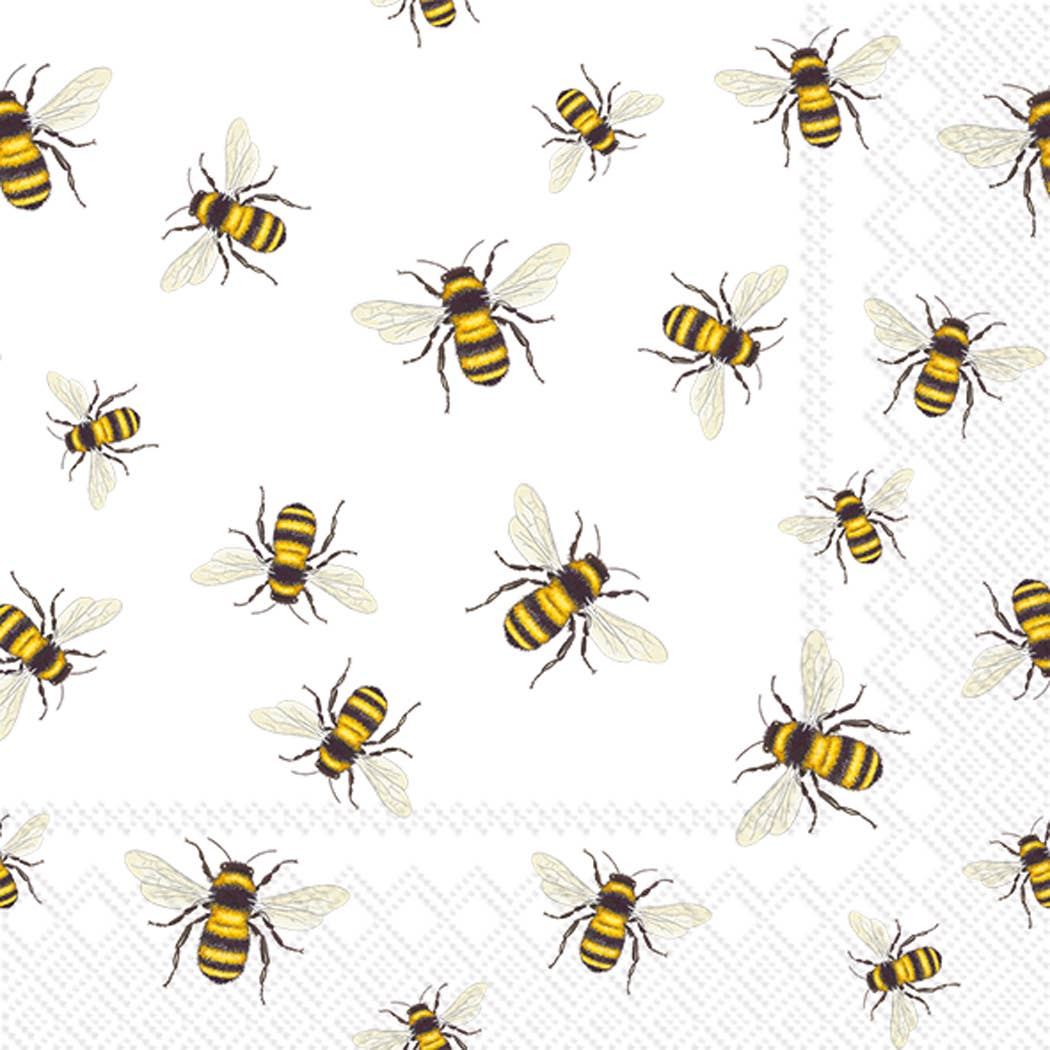 Boston International Paper Cocktail Napkins - Pack of 20, Save the Bees Design, White - Perfect for Parties, Weddings & Eco-Friendly Events