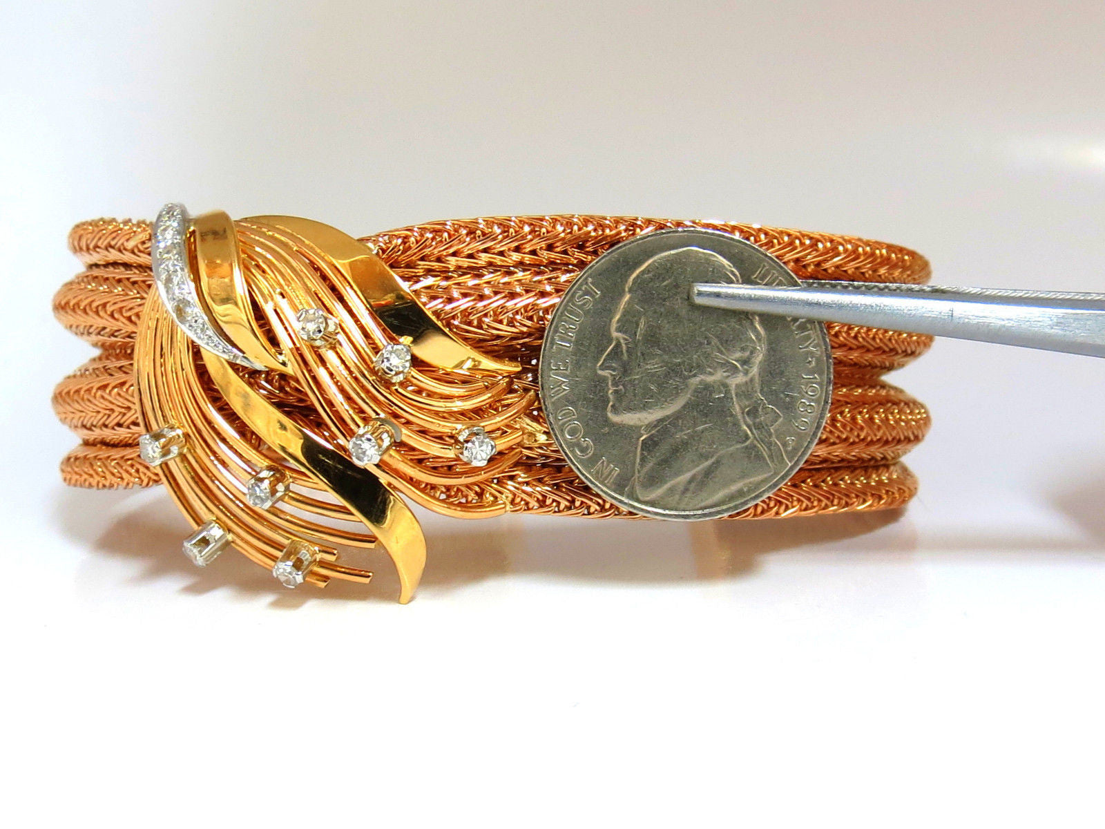 Vintage Argentina Republic 18kt Gold Flex Mesh Tubular Bracelet with 0.50ct Diamonds - Elegant Jewelry for Women, Perfect for Parties, Weddings & Special Occasions