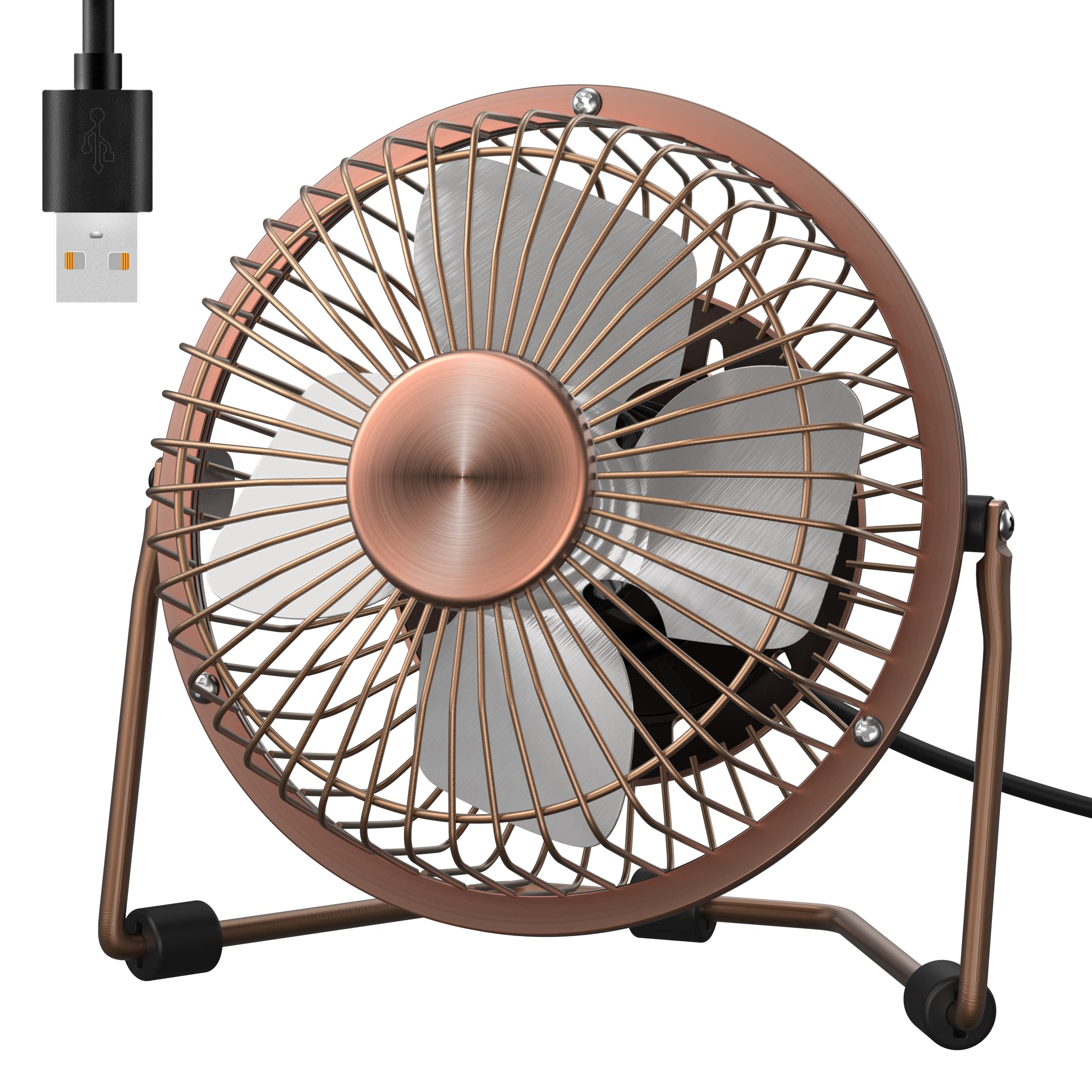 Zuvas 4-Inch Bronze USB Desk Fan - Quiet Small Personal Fan with 360° Rotation, 2 Speed Settings, Portable Mini Table Fan for Home, Office, Bedroom, Travel & Camping | Perfect for Cooling, Studying, Working & Outdoor Adventures