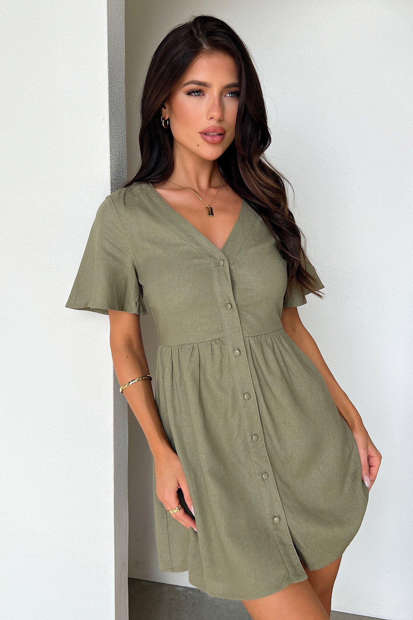 Breena Dress in Sage Green - Elegant Women's Midi Dress for Casual Wear, Date Nights & Special Occasions
