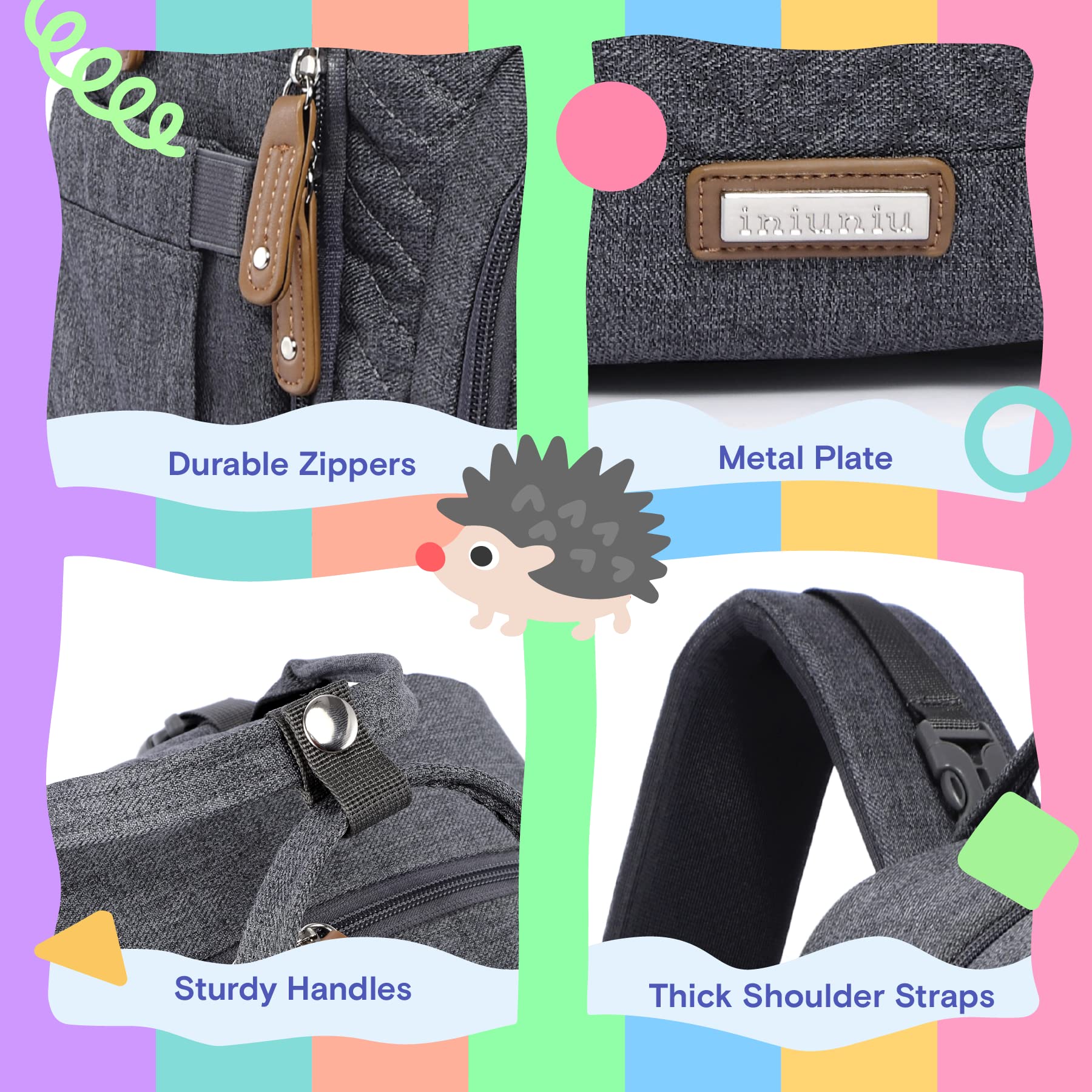 **Iniuniu 4-in-1 Large Unisex Waterproof Diaper Backpack – Baby Travel Bag with Washable Changing Pad, Pacifier Case & Stroller Straps (Gray) – Perfect for Daycare, Travel & On-the-Go Parents**