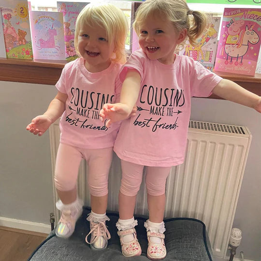 Best Friends Matching T-Shirts for Women - Light Pink CLR Cousins Tee - Perfect for Sister Duos, BFFs & Family Bonding