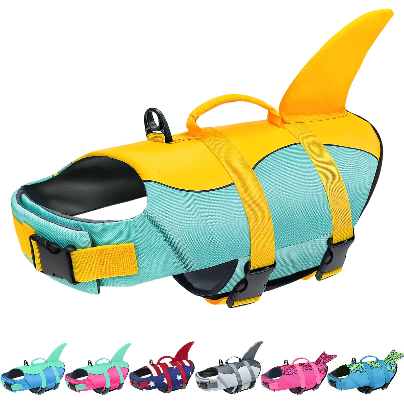 Malier Ripstop High Buoyancy Dog Life Vest - Shark Life Jacket for Swimming & Boating | High Visibility Puppy Lifesaver for Small, Medium & Large Dogs (X-Small) | Perfect for Beach, Pool & Water Sports Safety
