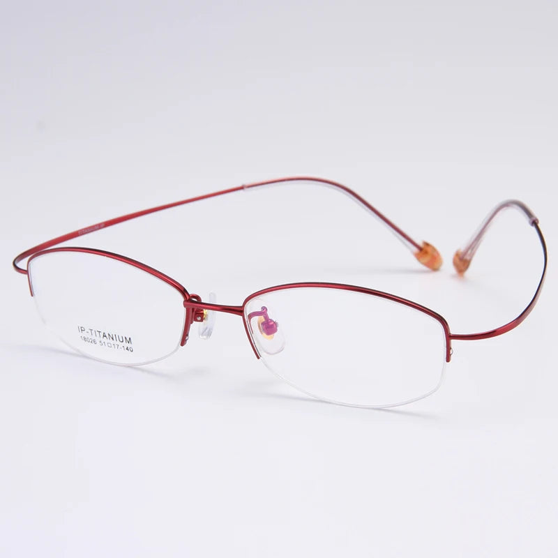 Bclear Women's Semi-Rimless Oval Square Titanium Eyeglasses Frame - Lightweight & Durable for Work, Reading & Fashion (Model 18026)