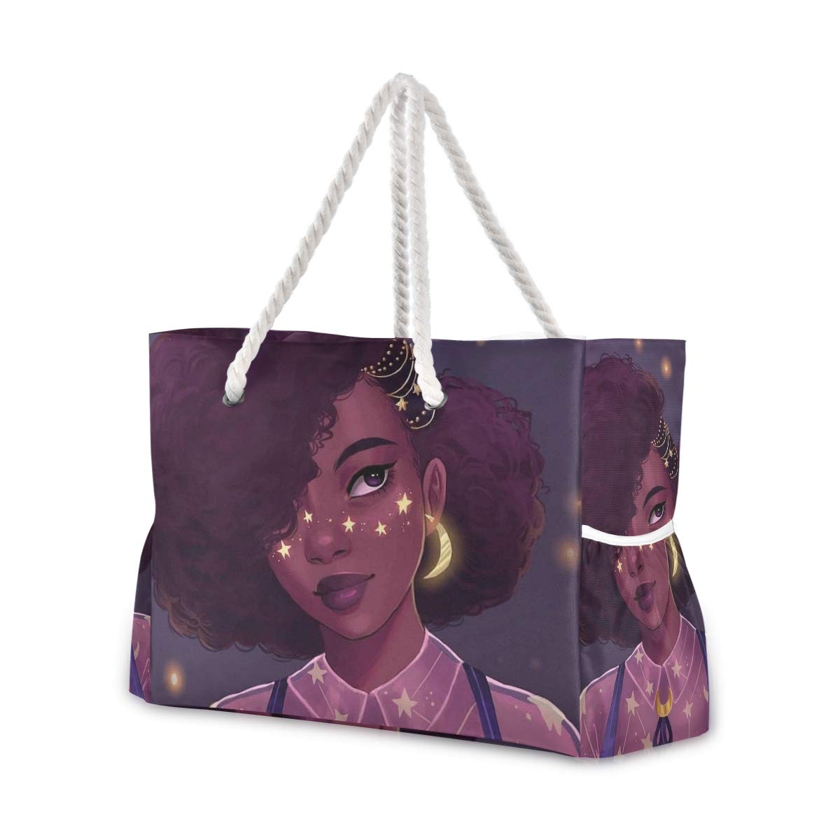 ALAZA Large African American Afro Beach Tote Bag for Women - Reusable Grocery Shoulder Bag with Zipper Pocket - Perfect for Beach, Travel, Shopping & Daily Use