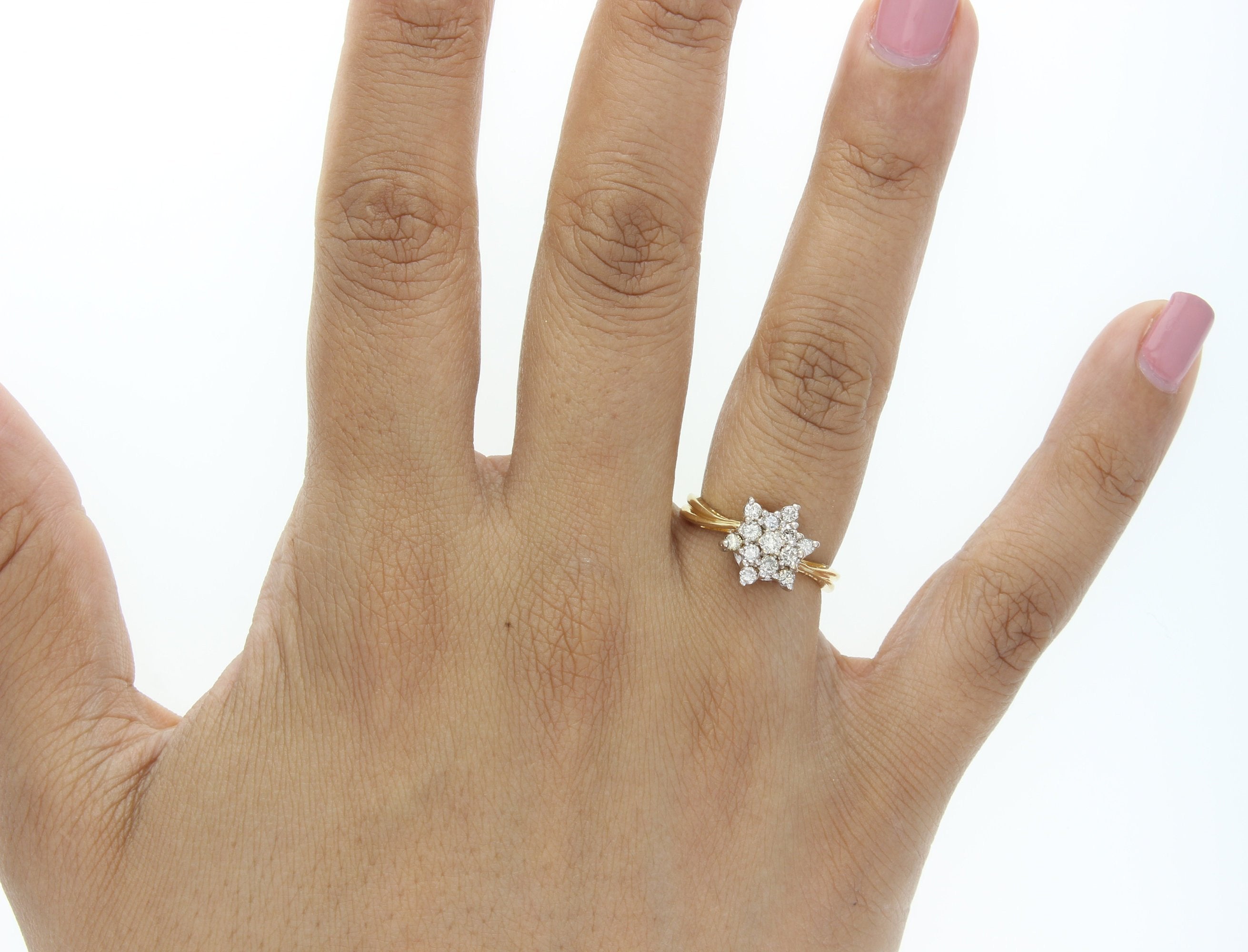 0.75cttw Star Shaped Diamond Cluster Ring in 14k Yellow Gold - Elegant Jewelry for Women, Perfect for Anniversaries, Engagements & Special Occasions