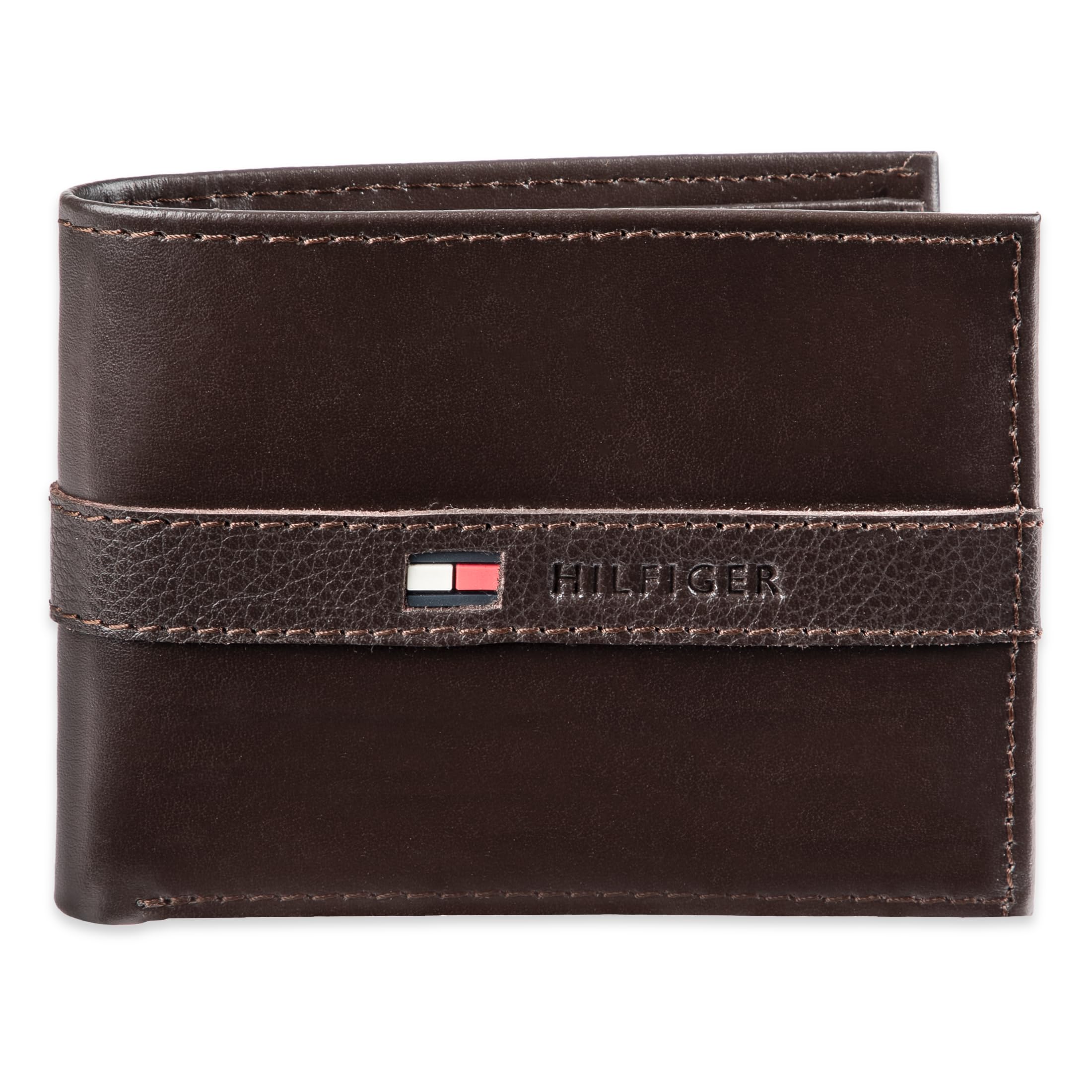 Tommy Hilfiger Men's Classic Bifold Leather Wallet with ID Window & 12 Card Slots - Slim RFID Blocking Wallet for Everyday Carry, Travel & Business (Black)