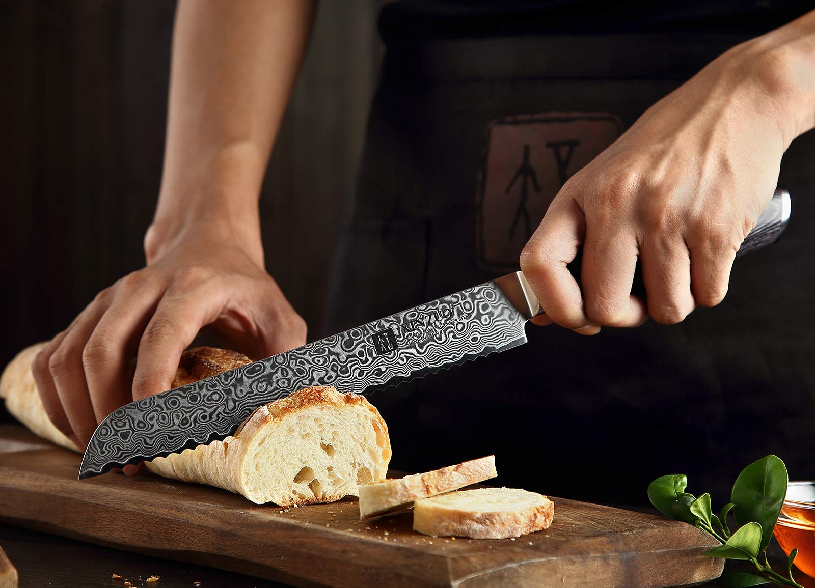 XINZUO 8 Inch Bread Knife - High Carbon 67 Layer Japanese VG10 Damascus Steel Chef Knife with Pakkawood Handle - Professional Kitchen Knife for Slicing Bread, Cake & Pastry - Perfect for Home Chefs & Bakeries